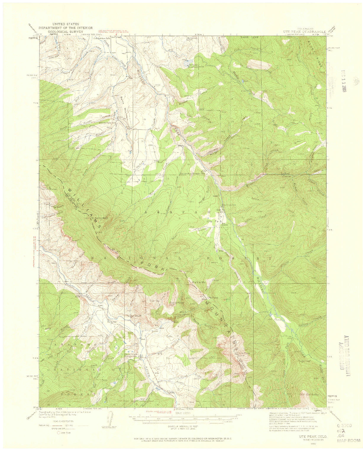 USGS 1:62500-SCALE QUADRANGLE FOR UTE PEAK, CO 1933
