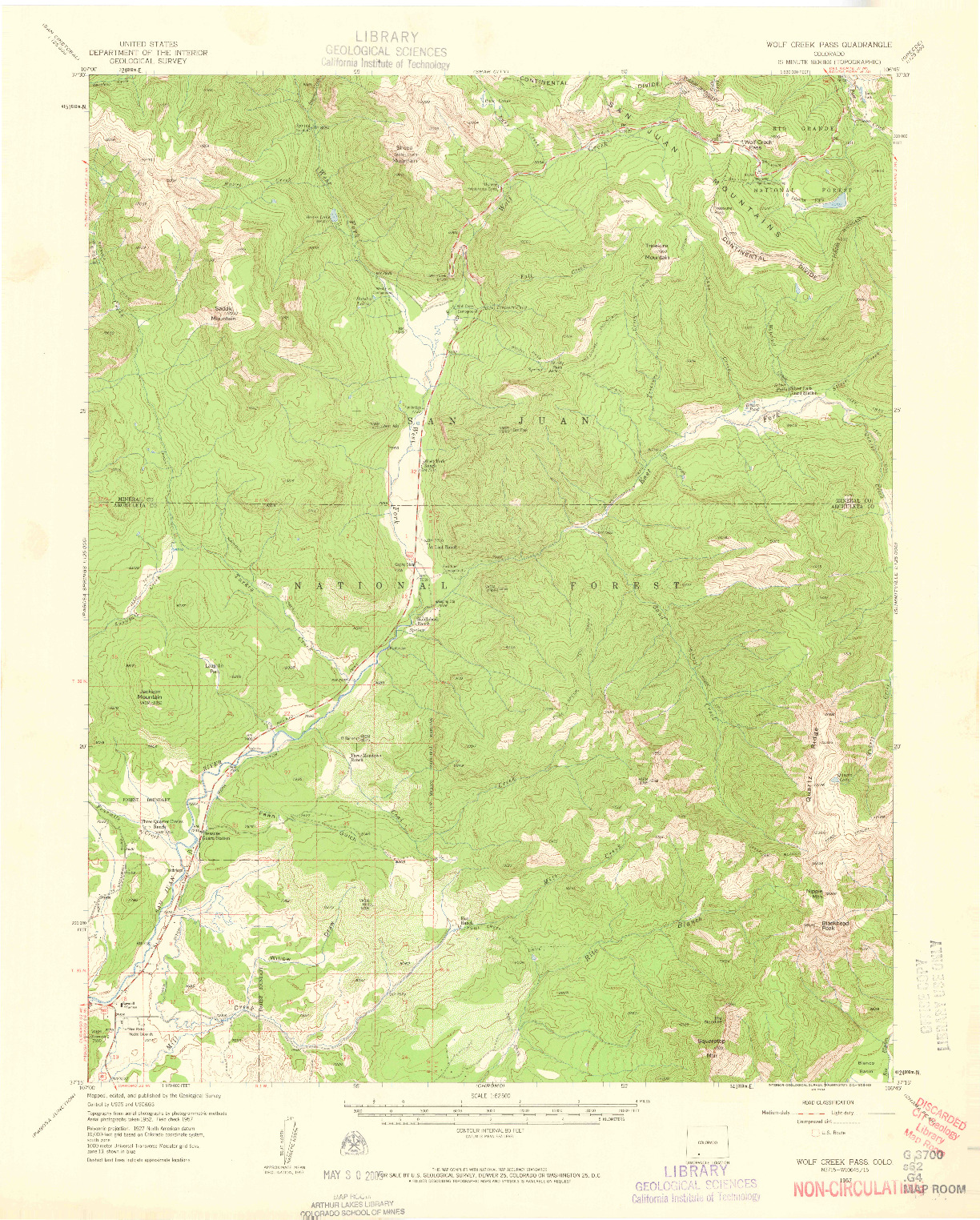 USGS 1:62500-SCALE QUADRANGLE FOR WOLF CREEK PASS, CO 1957