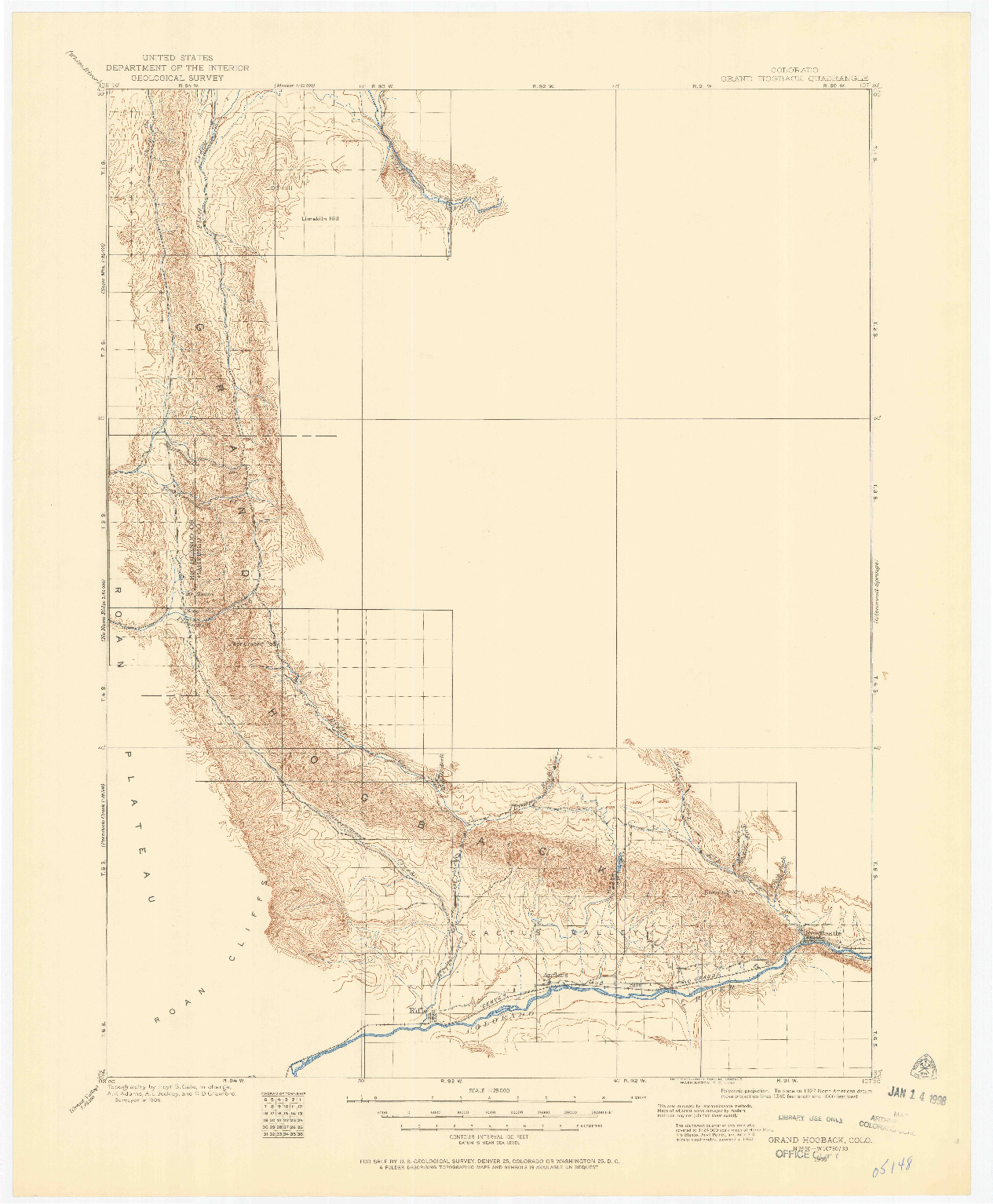 USGS 1:125000-SCALE QUADRANGLE FOR GRAND HOGBACK, CO 1906