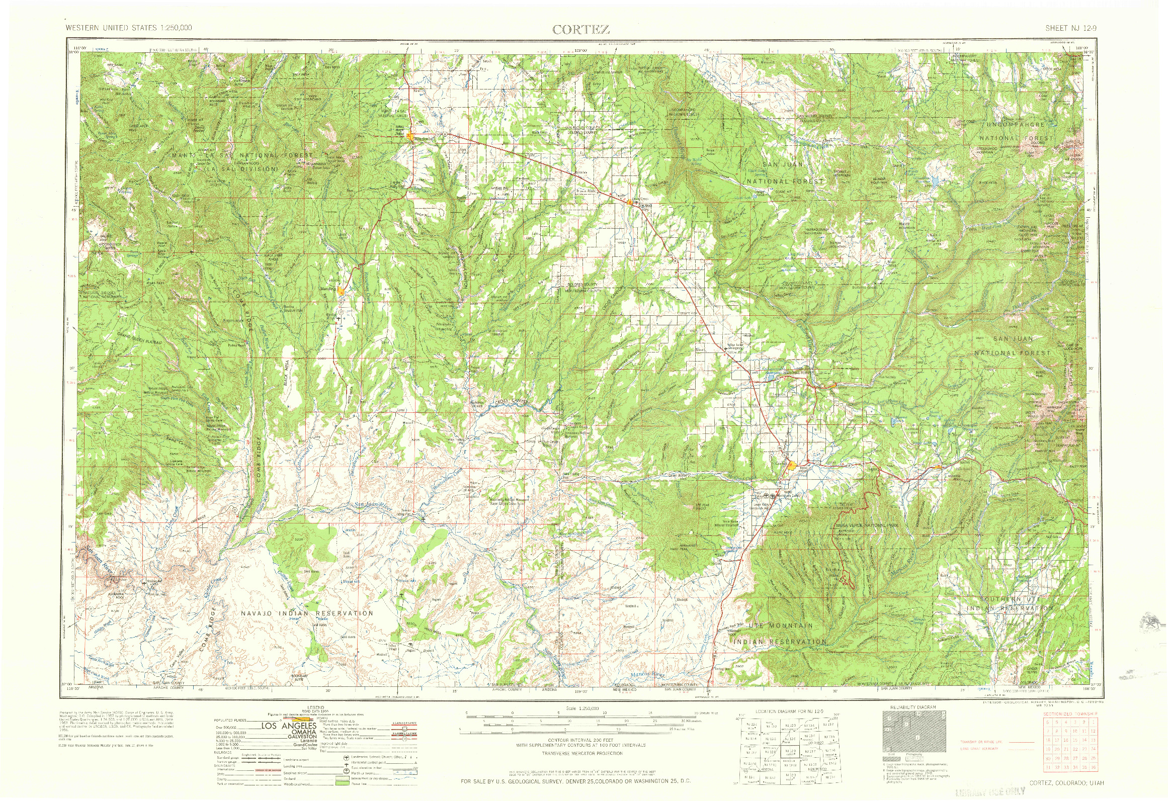 USGS 1:250000-SCALE QUADRANGLE FOR CORTEZ, CO 1959