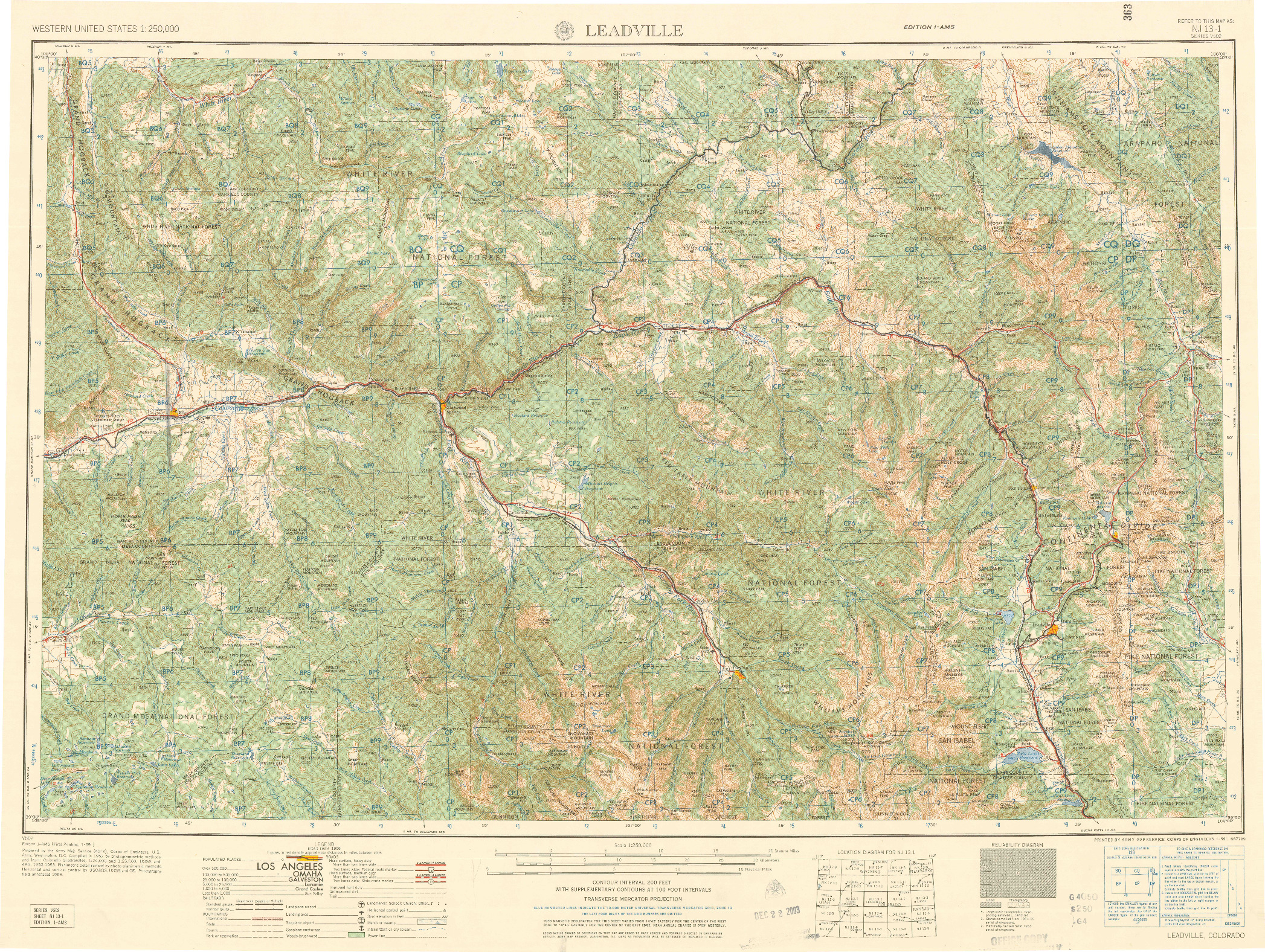USGS 1:250000-SCALE QUADRANGLE FOR LEADVILLE, CO 1959
