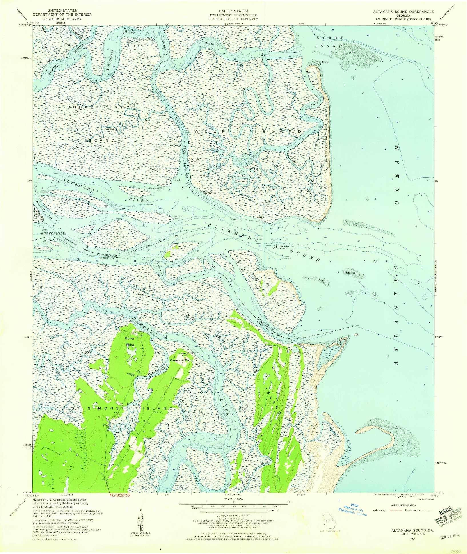 USGS 1:24000-SCALE QUADRANGLE FOR ALTAMAHA SOUND, GA 1954