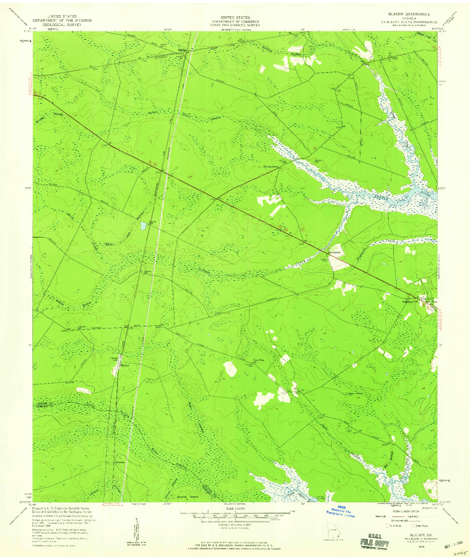 USGS 1:24000-SCALE QUADRANGLE FOR BLADEN, GA 1956