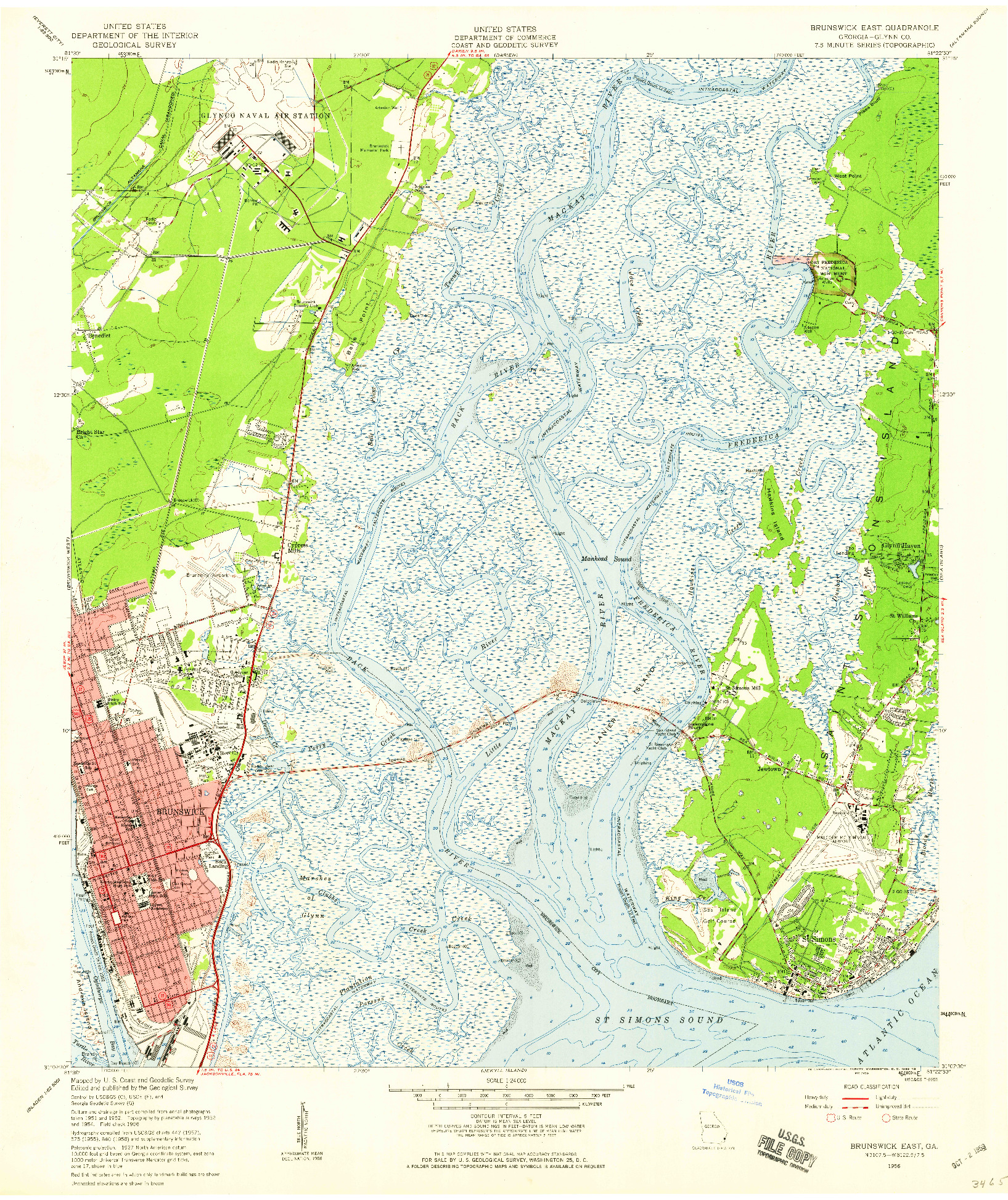 USGS 1:24000-SCALE QUADRANGLE FOR BRUNSWICK EAST, GA 1956