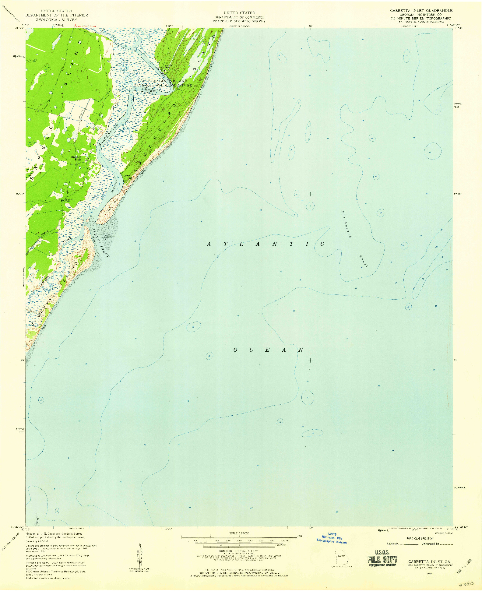 USGS 1:24000-SCALE QUADRANGLE FOR CABRETTA INLET, GA 1954