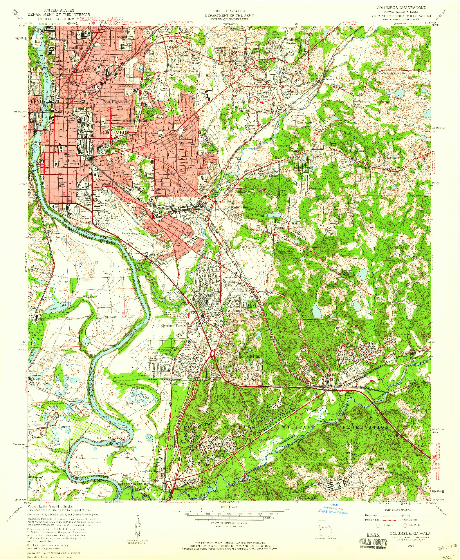 USGS 1:24000-SCALE QUADRANGLE FOR COLUMBUS, GA 1955