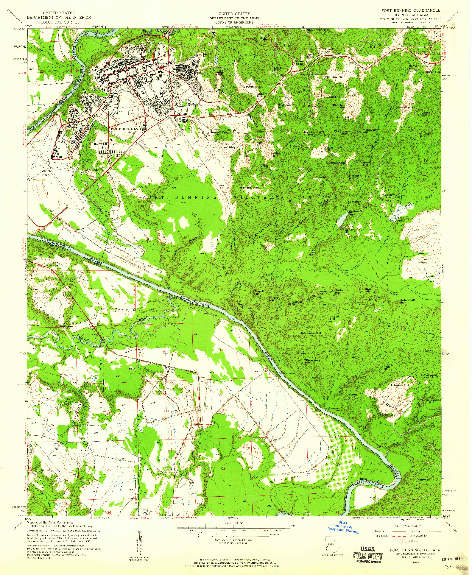 USGS 1:24000-SCALE QUADRANGLE FOR FORT BENNING, GA 1955