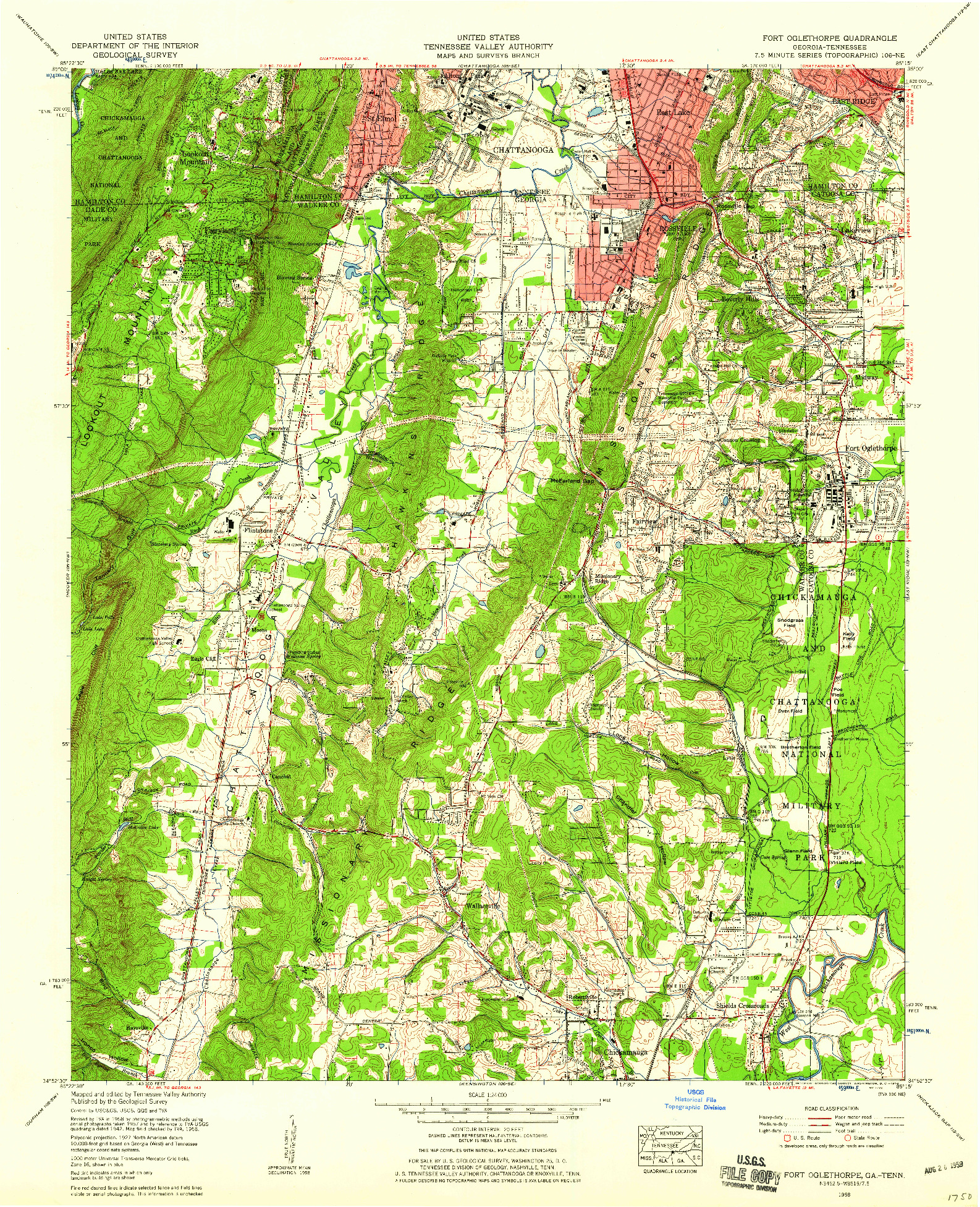 USGS 1:24000-SCALE QUADRANGLE FOR FORT OGLETHORPE, GA 1958