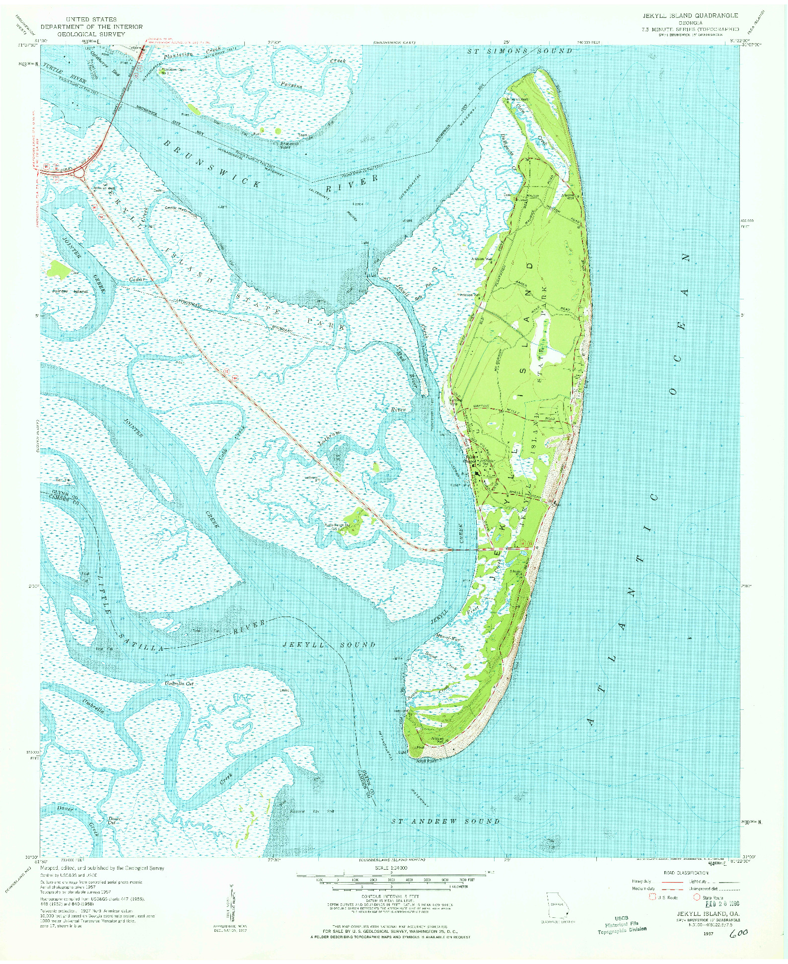USGS 1:24000-SCALE QUADRANGLE FOR JEKYLL ISLAND, GA 1957