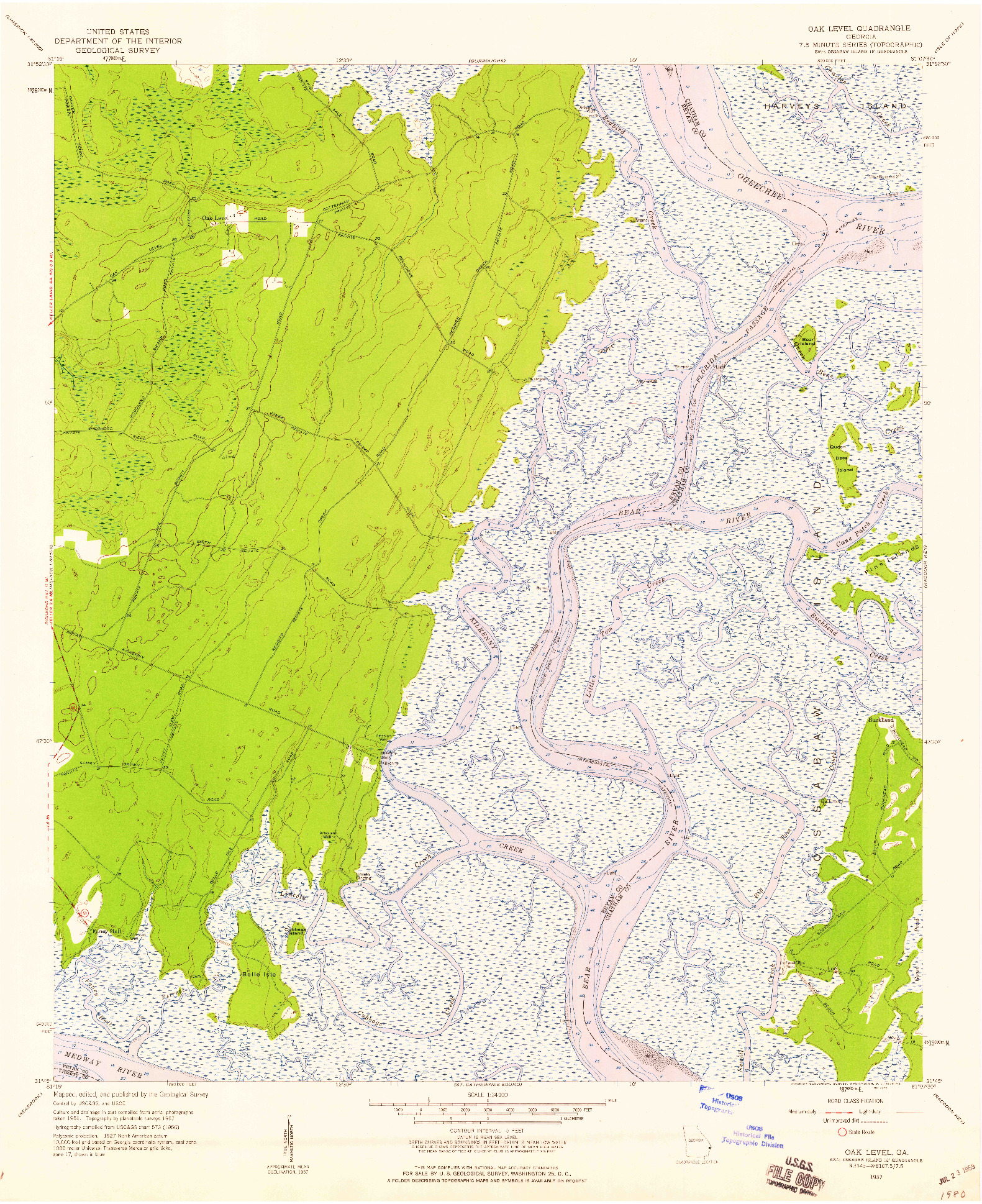 USGS 1:24000-SCALE QUADRANGLE FOR OAK LEVEL, GA 1957