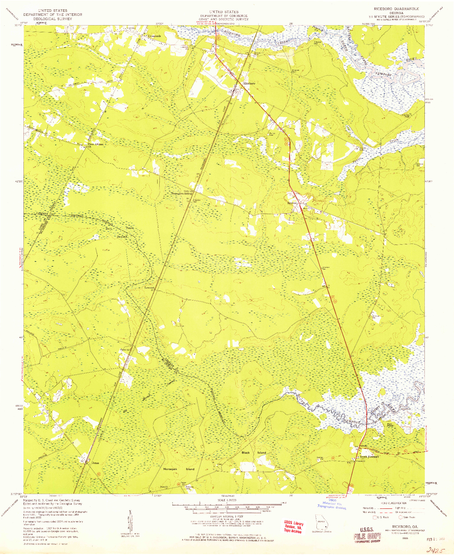 USGS 1:24000-SCALE QUADRANGLE FOR RICEBORO, GA 1955