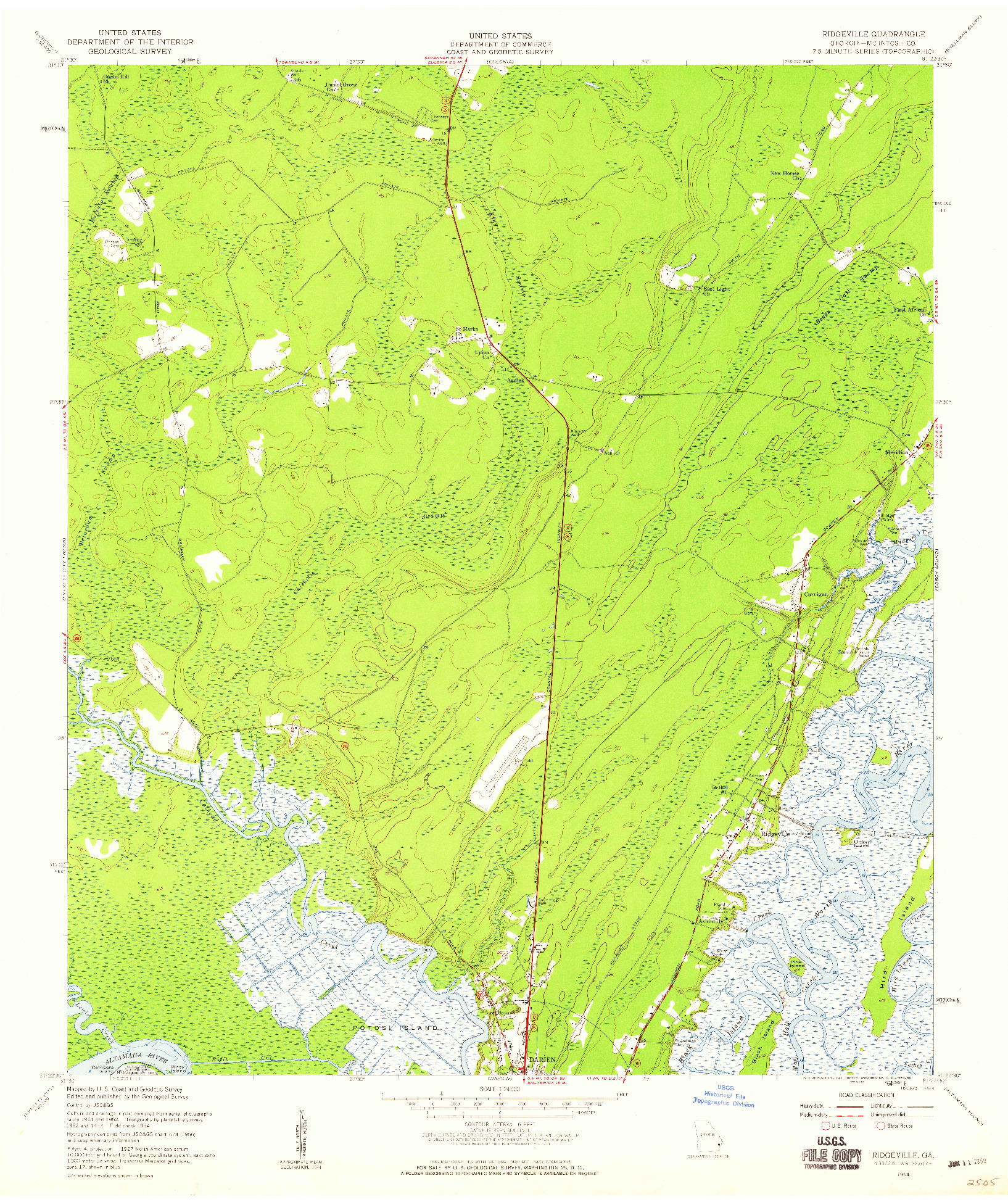 USGS 1:24000-SCALE QUADRANGLE FOR RIDGEVILLE, GA 1954