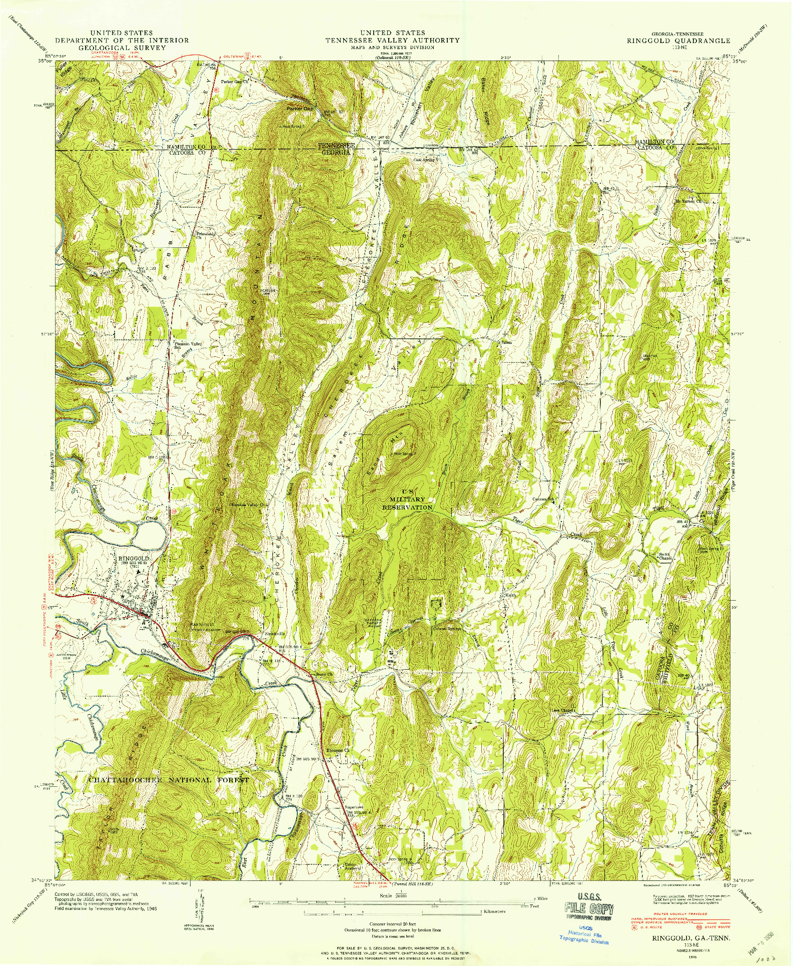 USGS 1:24000-SCALE QUADRANGLE FOR RINGGOLD, GA 1946