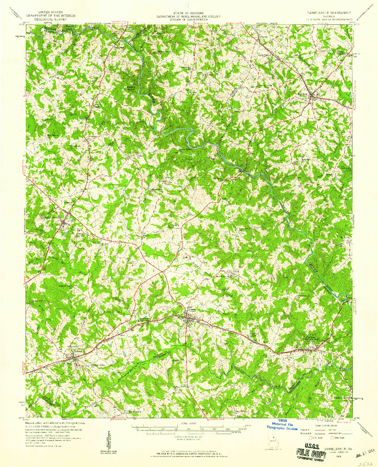 USGS 1:62500-SCALE QUADRANGLE FOR DANIELSVILLE, GA 1958