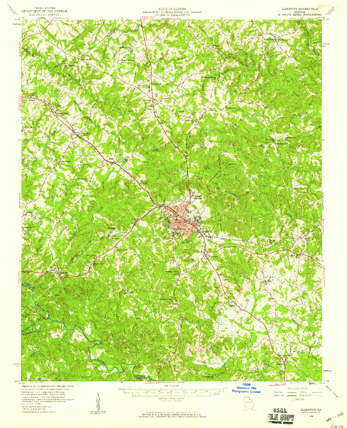 USGS 1:62500-SCALE QUADRANGLE FOR ELBERTON, GA 1958