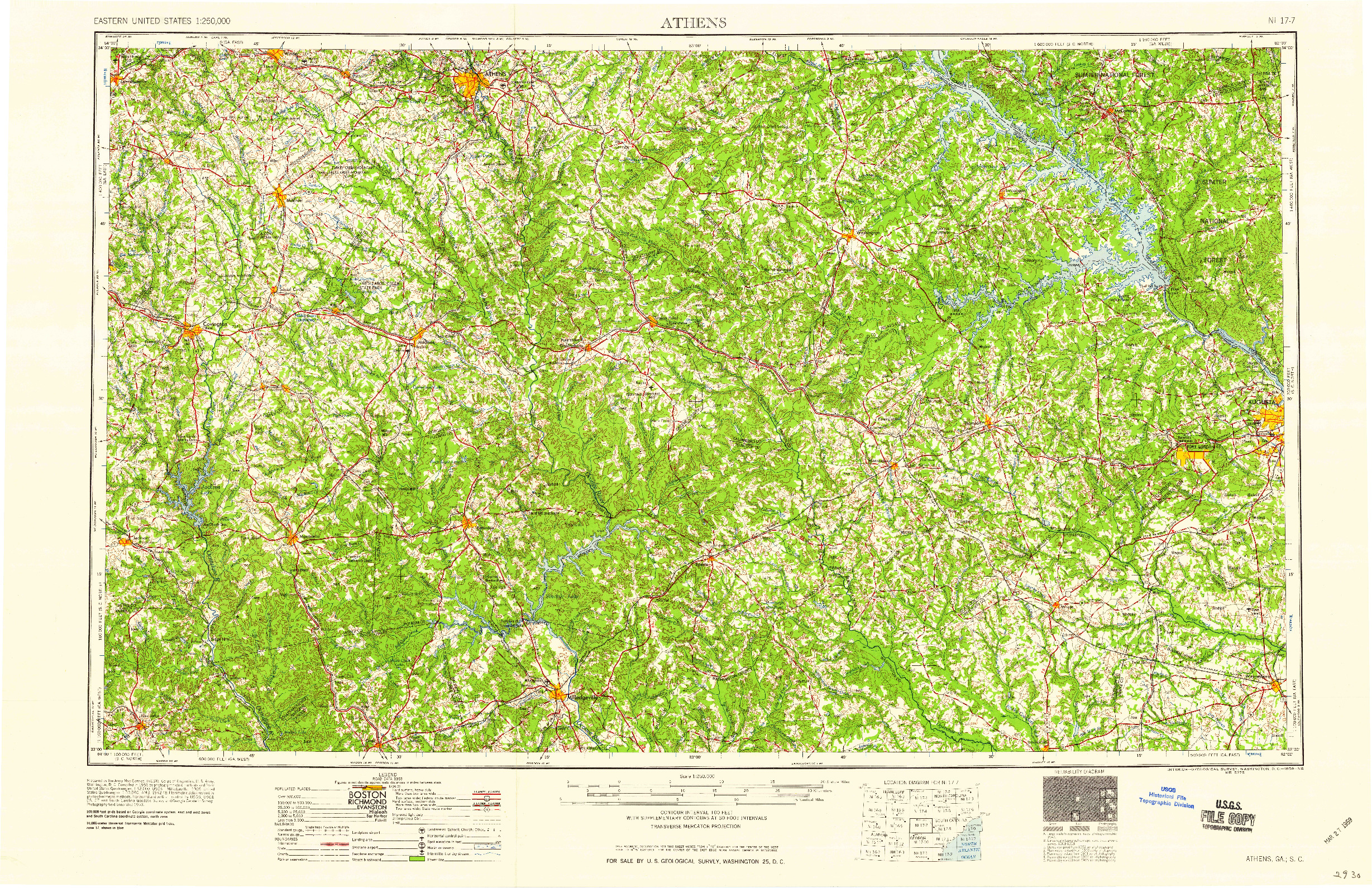 USGS 1:250000-SCALE QUADRANGLE FOR ATHENS, GA 1959