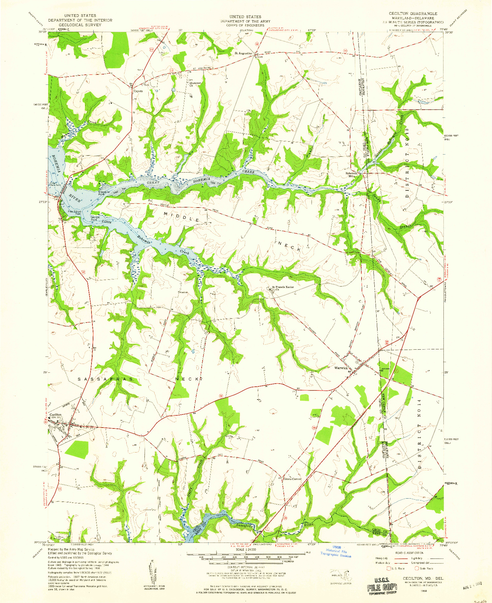 USGS 1:24000-SCALE QUADRANGLE FOR CECILTON, MD 1958