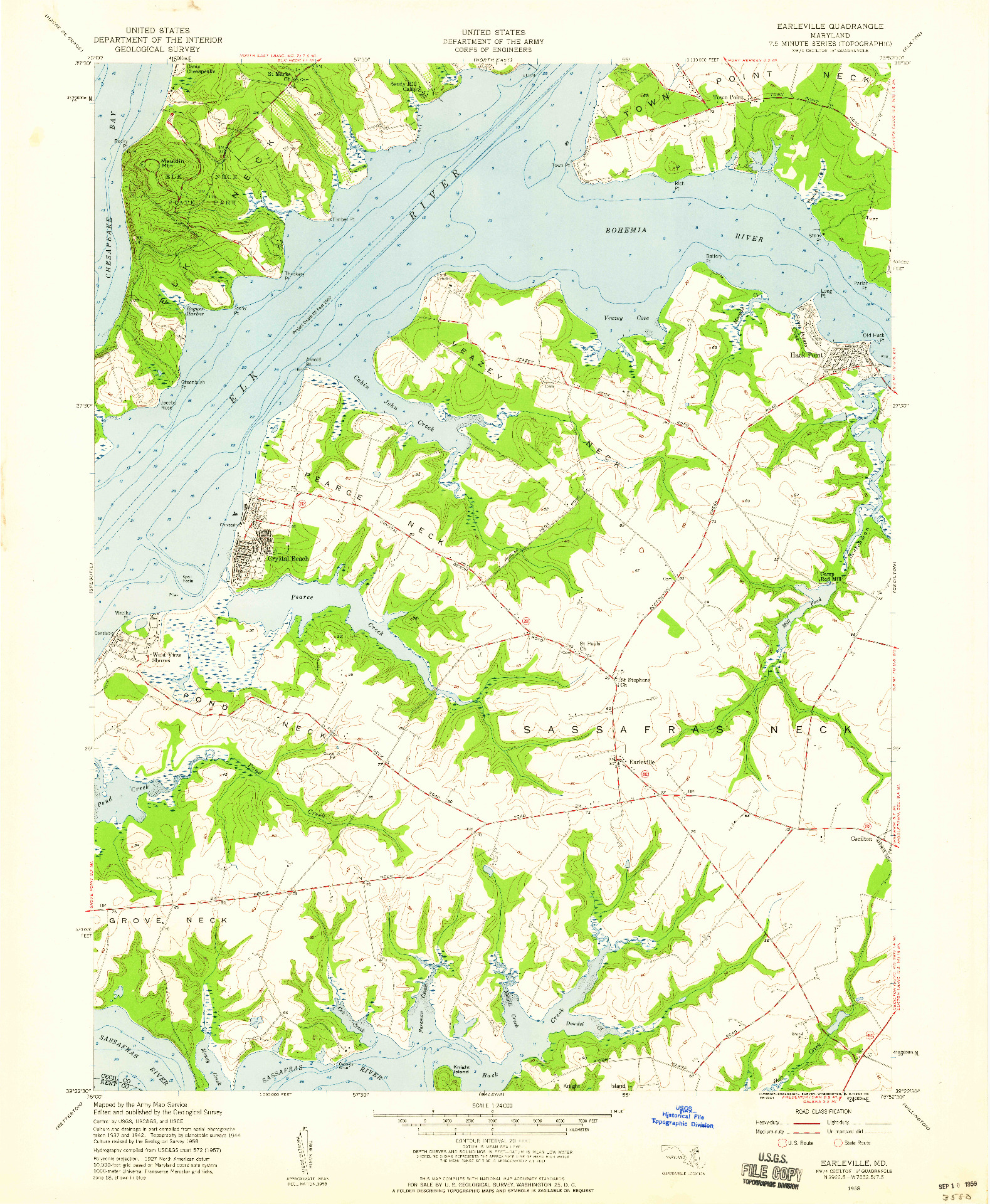 USGS 1:24000-SCALE QUADRANGLE FOR EARLEVILLE, MD 1958