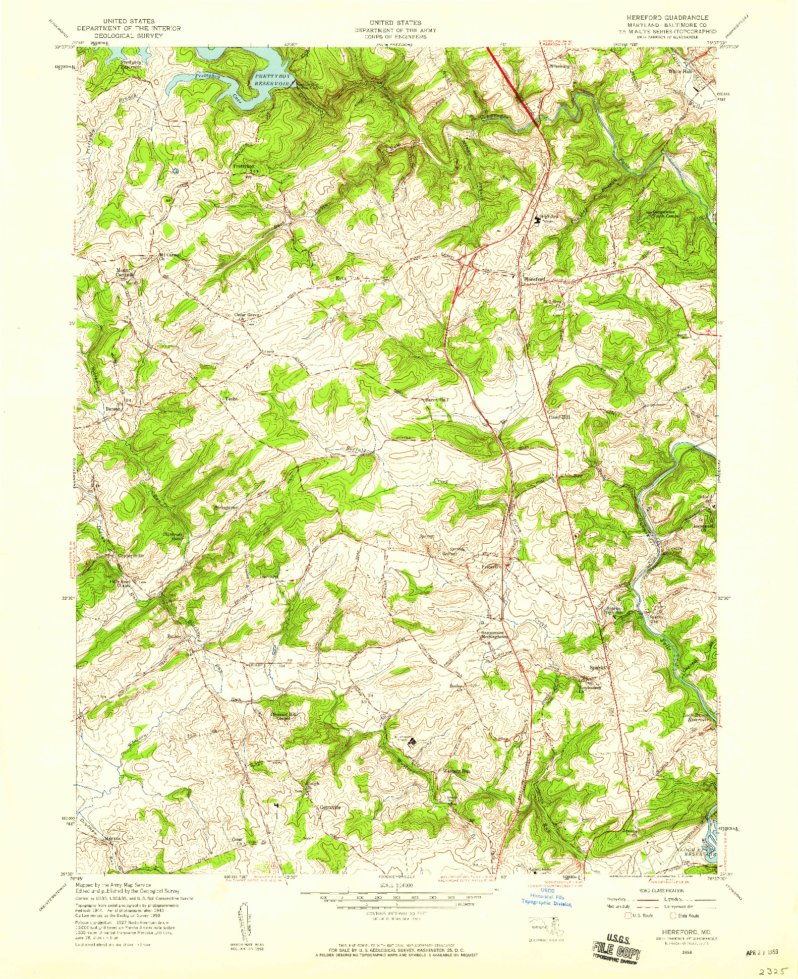 USGS 1:24000-SCALE QUADRANGLE FOR HEREFORD, MD 1958