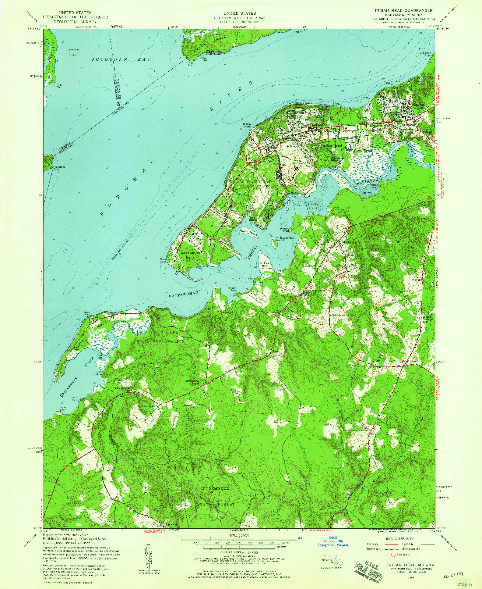 USGS 1:24000-SCALE QUADRANGLE FOR INDIAN HEAD, MD 1956