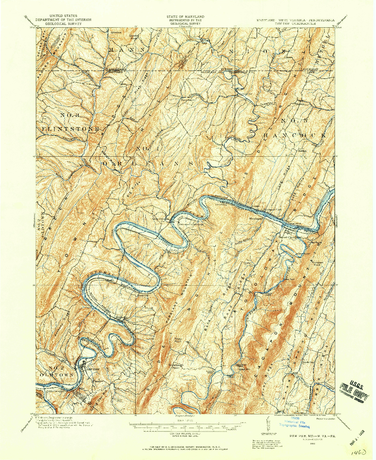 USGS 1:62500-SCALE QUADRANGLE FOR PAW PAW, MD 1910