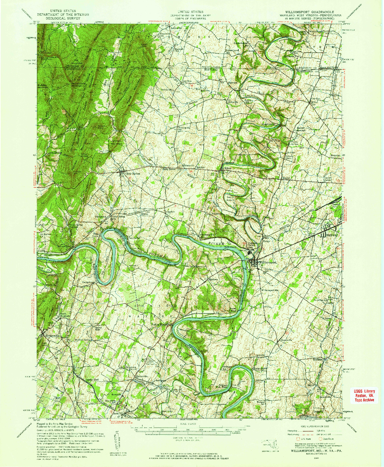 USGS 1:62500-SCALE QUADRANGLE FOR WILLIAMSPORT, MD 1944