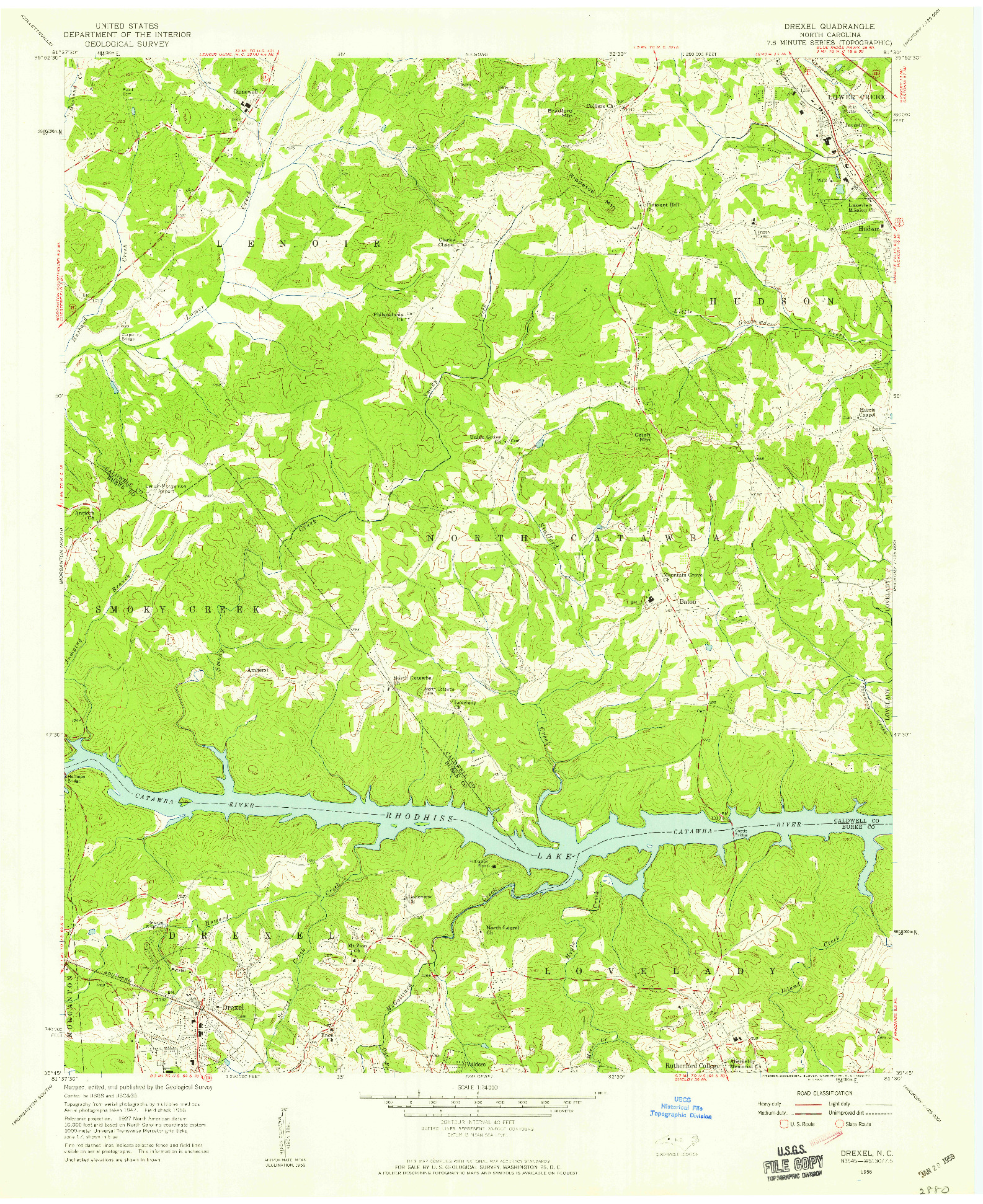 USGS 1:24000-SCALE QUADRANGLE FOR DREXEL, NC 1956