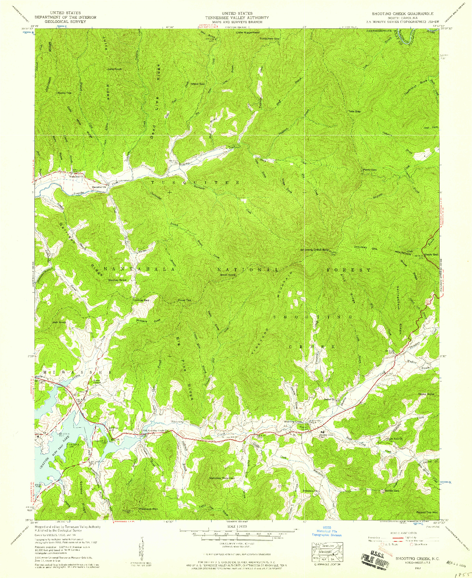 USGS 1:24000-SCALE QUADRANGLE FOR SHOOTING CREEK, NC 1957