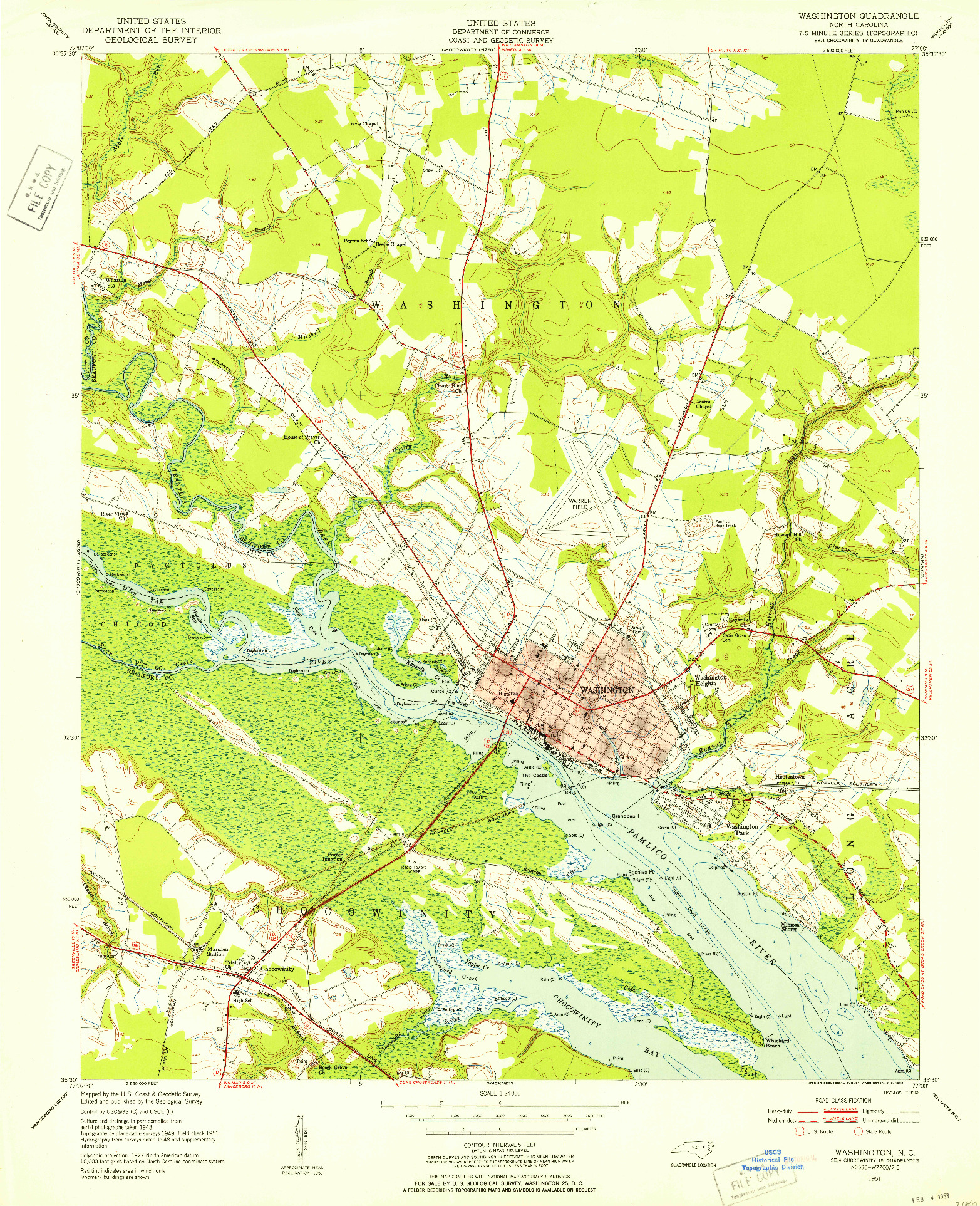 USGS 1:24000-SCALE QUADRANGLE FOR WASHINGTON, NC 1951