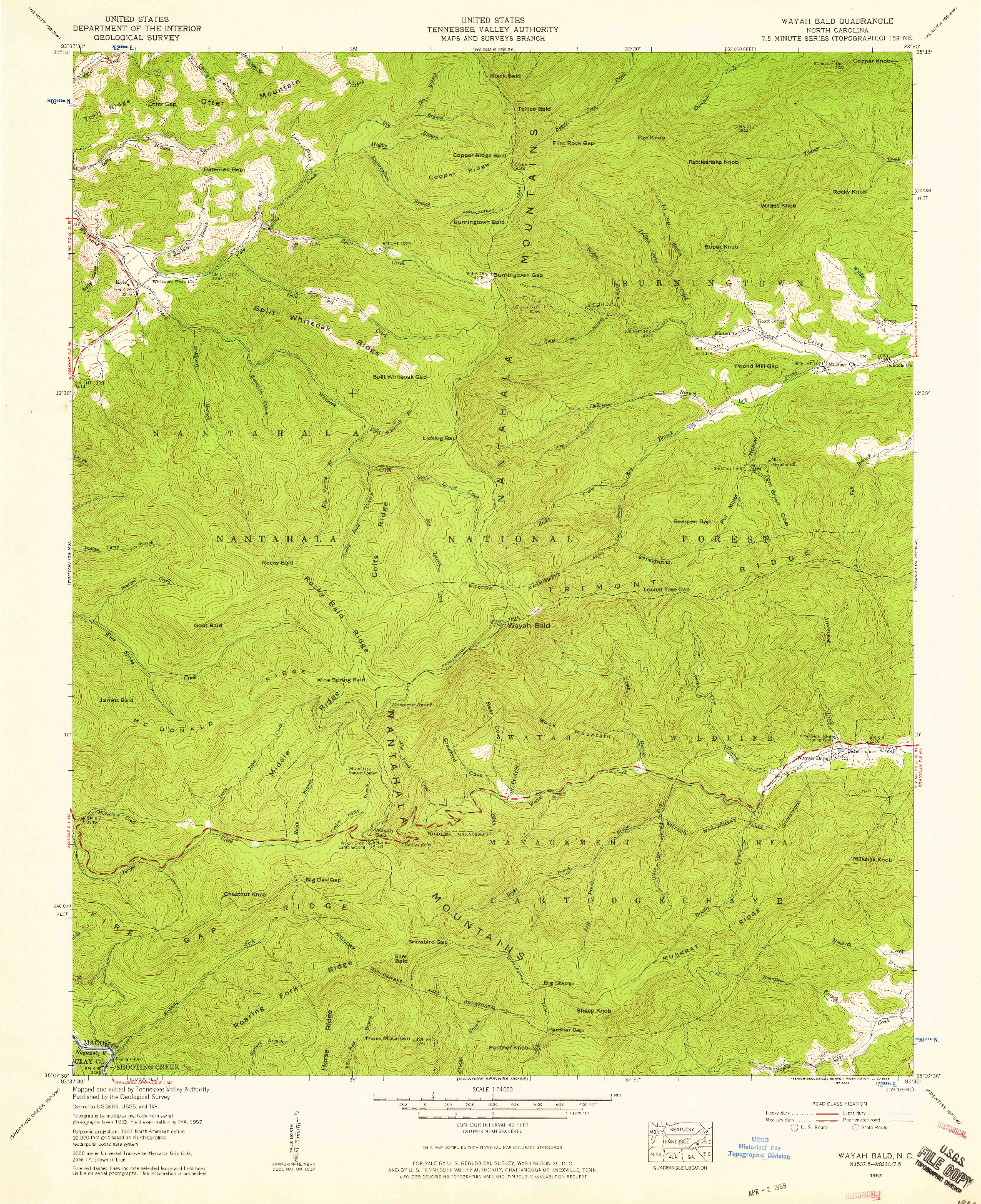 USGS 1:24000-SCALE QUADRANGLE FOR WAYAH BALD, NC 1957