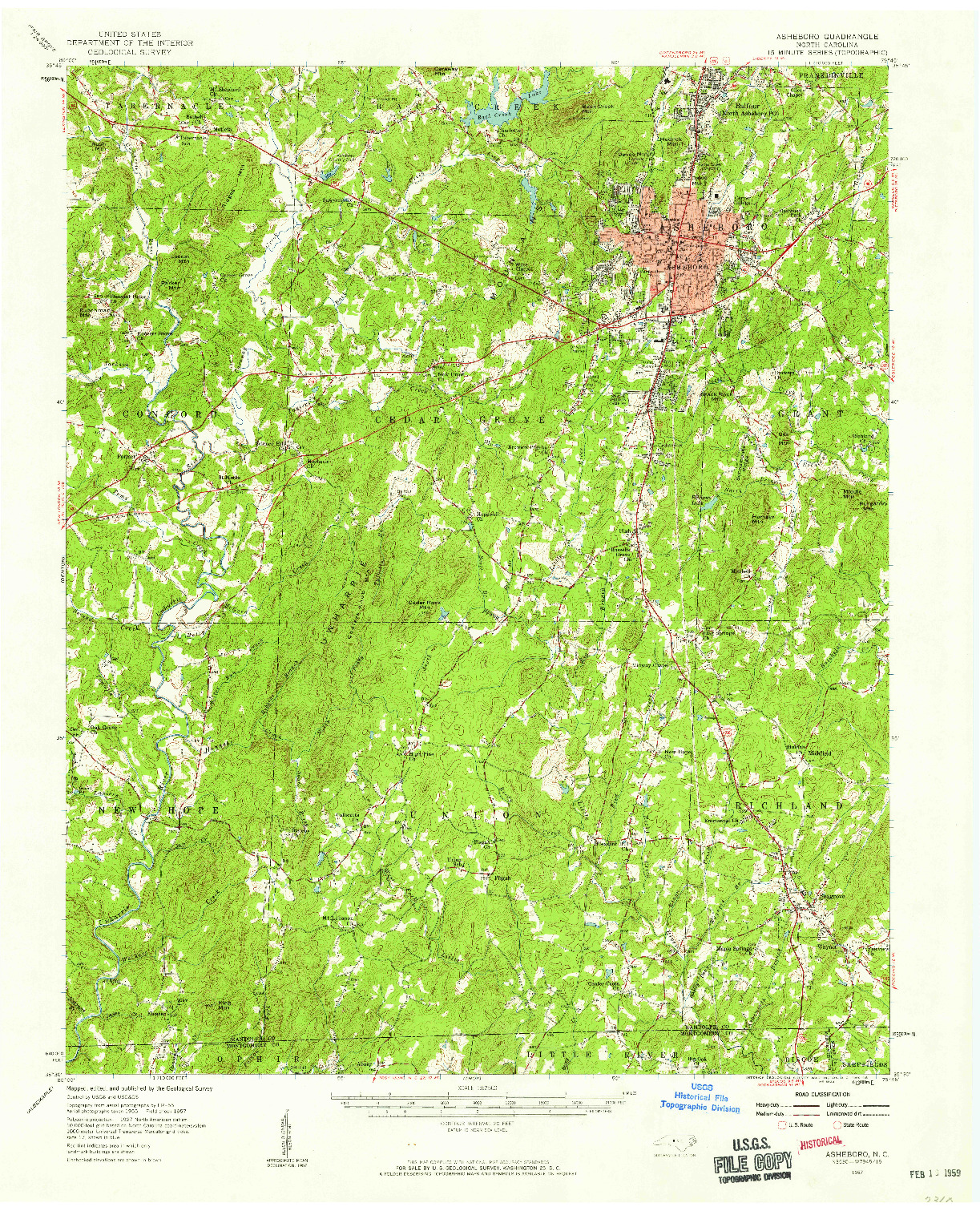 USGS 1:62500-SCALE QUADRANGLE FOR ASHEBORO, NC 1957