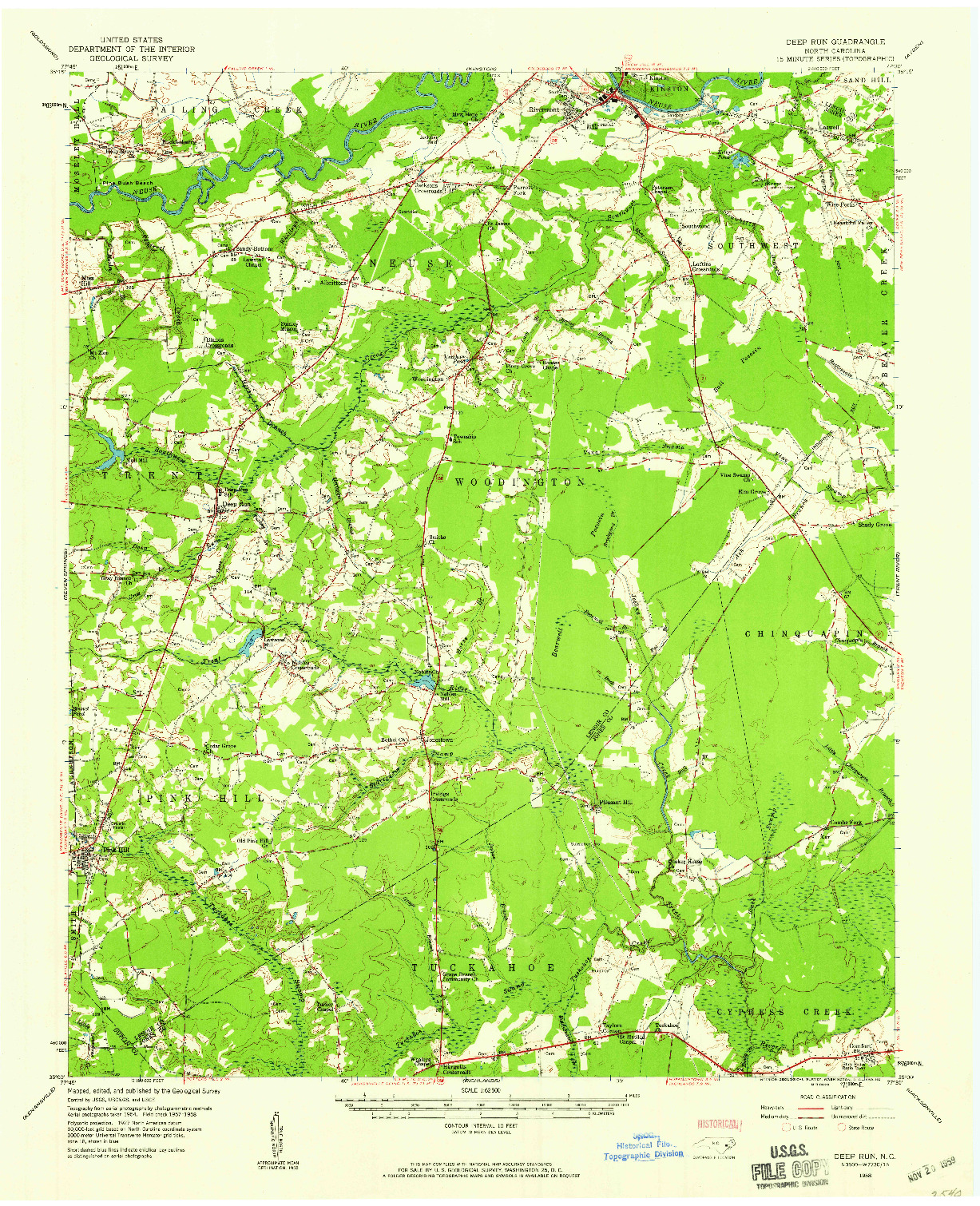 USGS 1:62500-SCALE QUADRANGLE FOR DEEP RUN, NC 1958