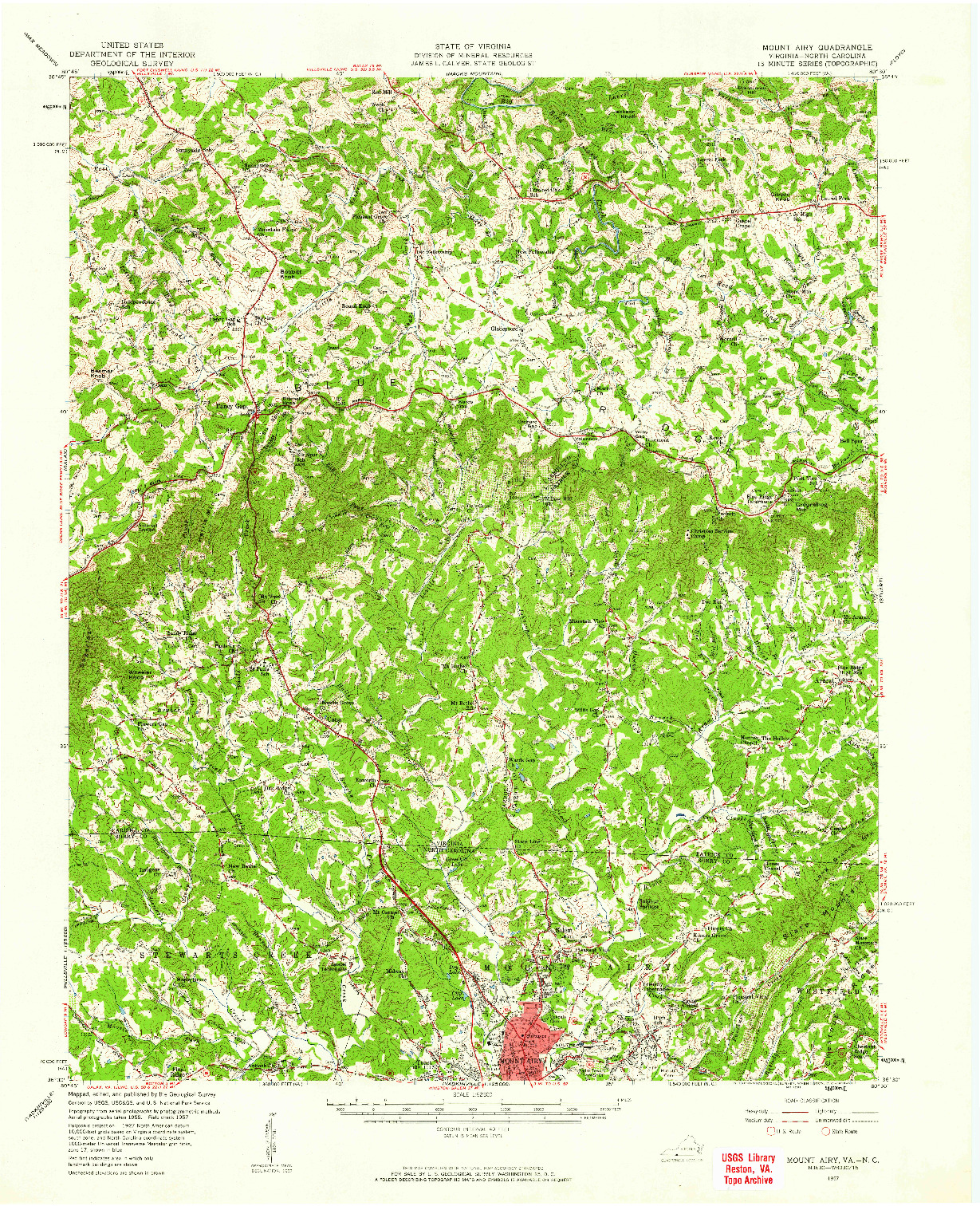 USGS 1:62500-SCALE QUADRANGLE FOR MOUNT AIRY, NC 1957