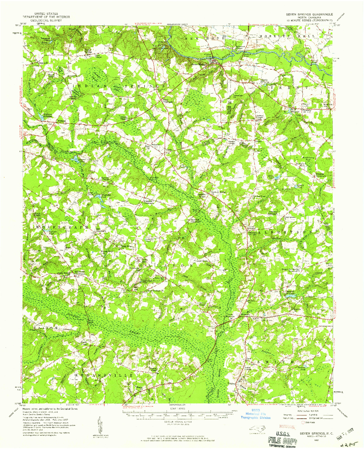 USGS 1:62500-SCALE QUADRANGLE FOR SEVEN SPRINGS, NC 1957