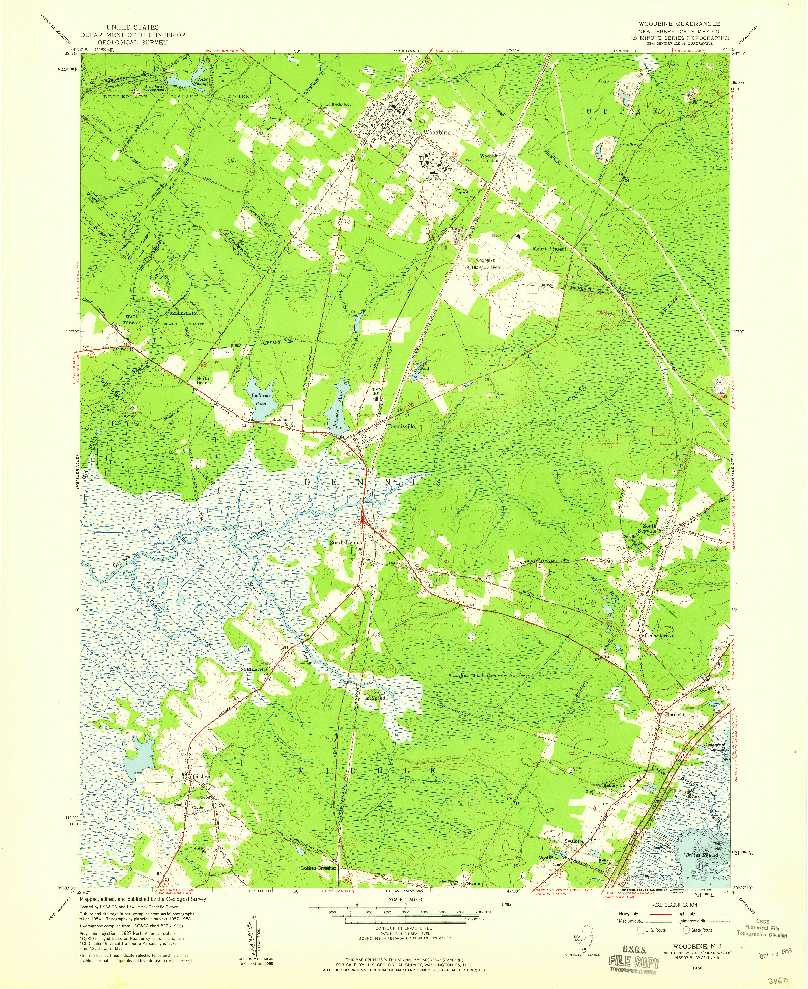 USGS 1:24000-SCALE QUADRANGLE FOR WOODBINE, NJ 1958