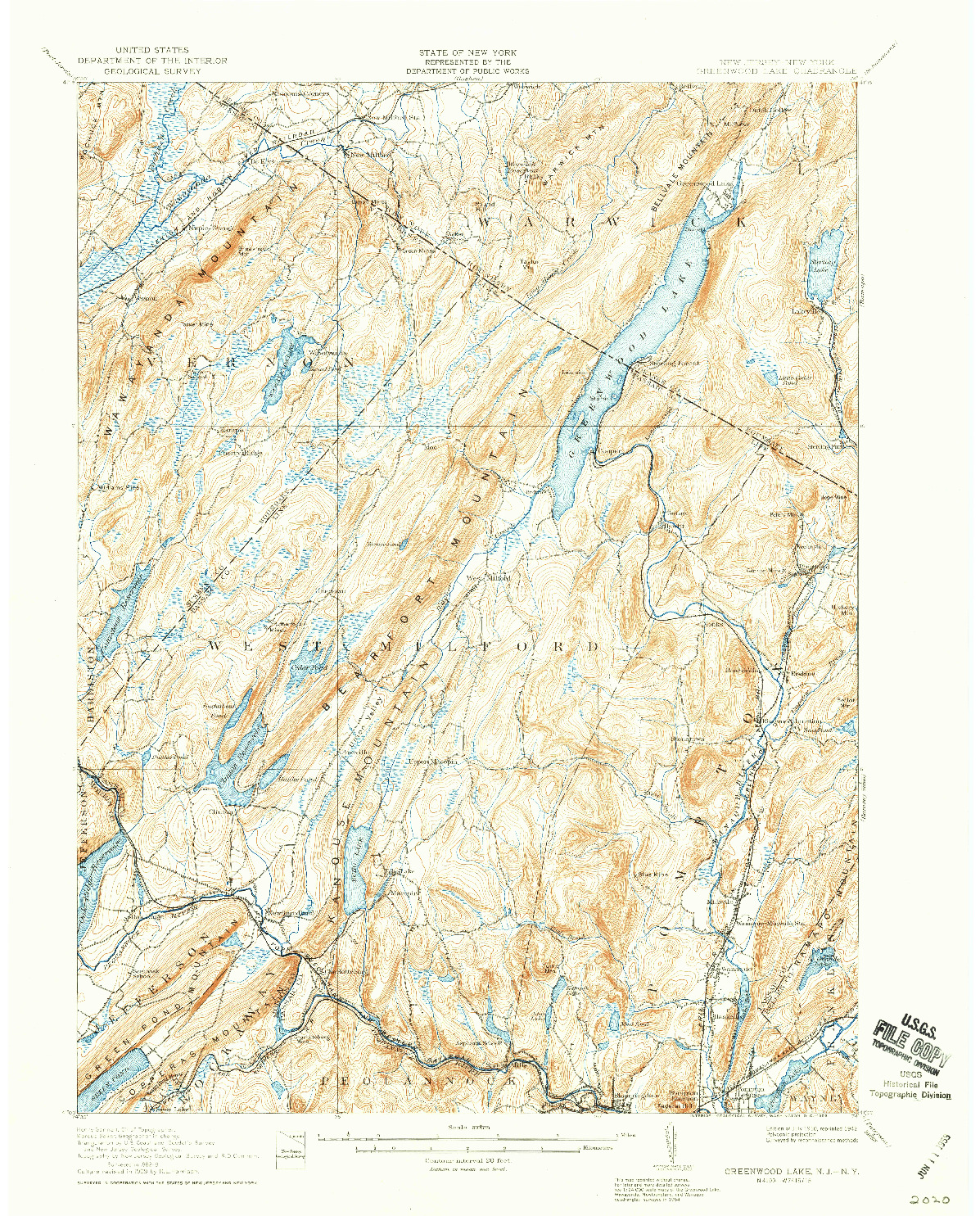 USGS 1:62500-SCALE QUADRANGLE FOR GREENWOOD LAKE, NJ 1910