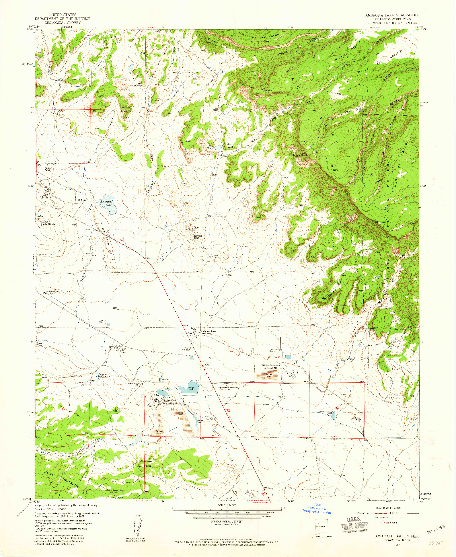 USGS 1:24000-SCALE QUADRANGLE FOR AMBROSIA LAKE, NM 1957