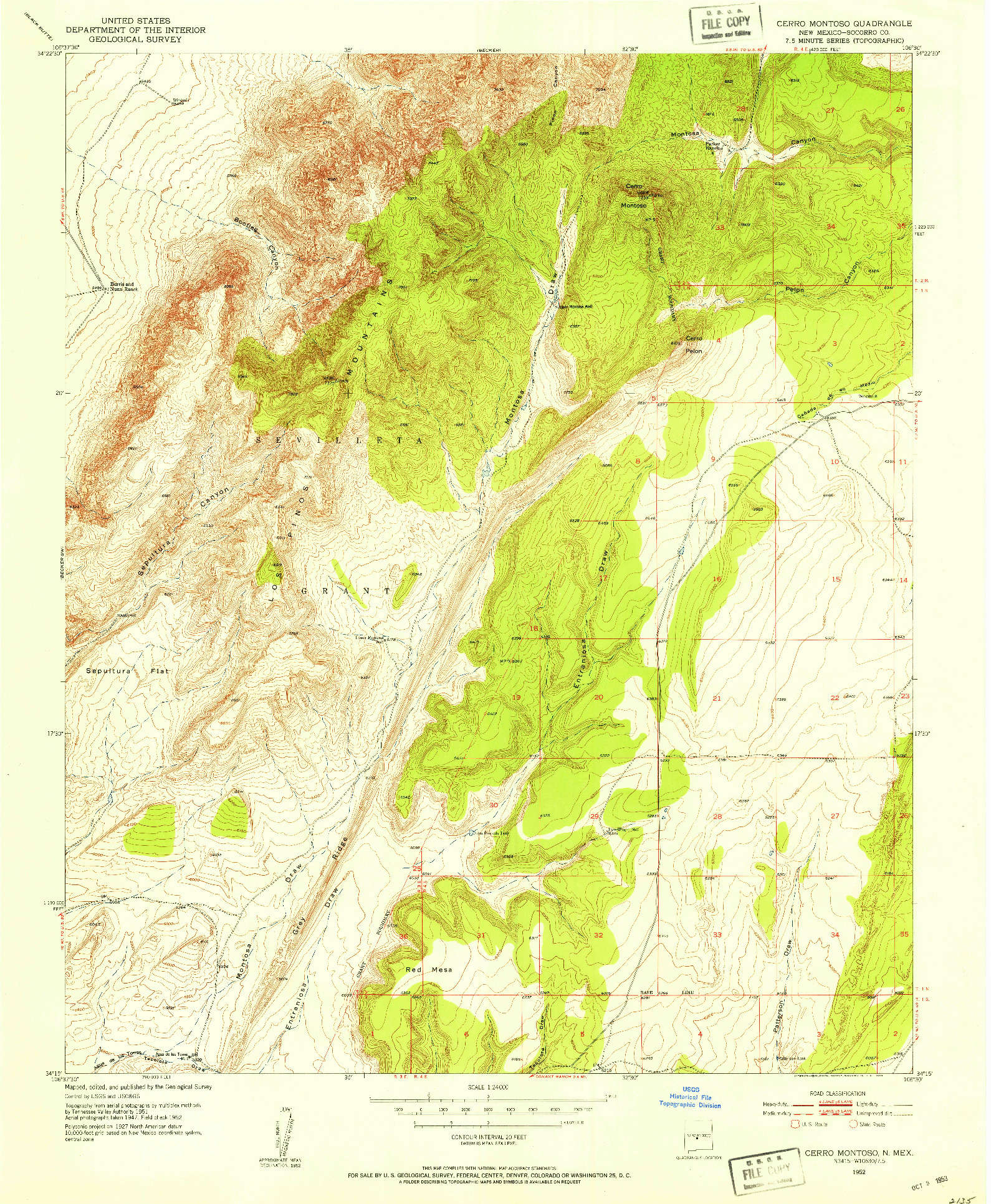 USGS 1:24000-SCALE QUADRANGLE FOR CERRO MONTOSO, NM 1952