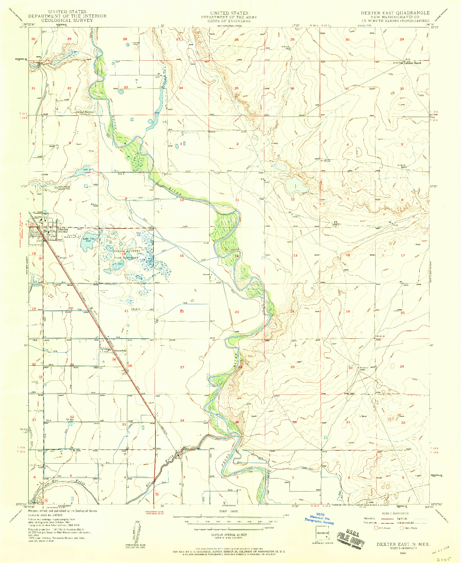 USGS 1:24000-SCALE QUADRANGLE FOR DEXTER EAST, NM 1950