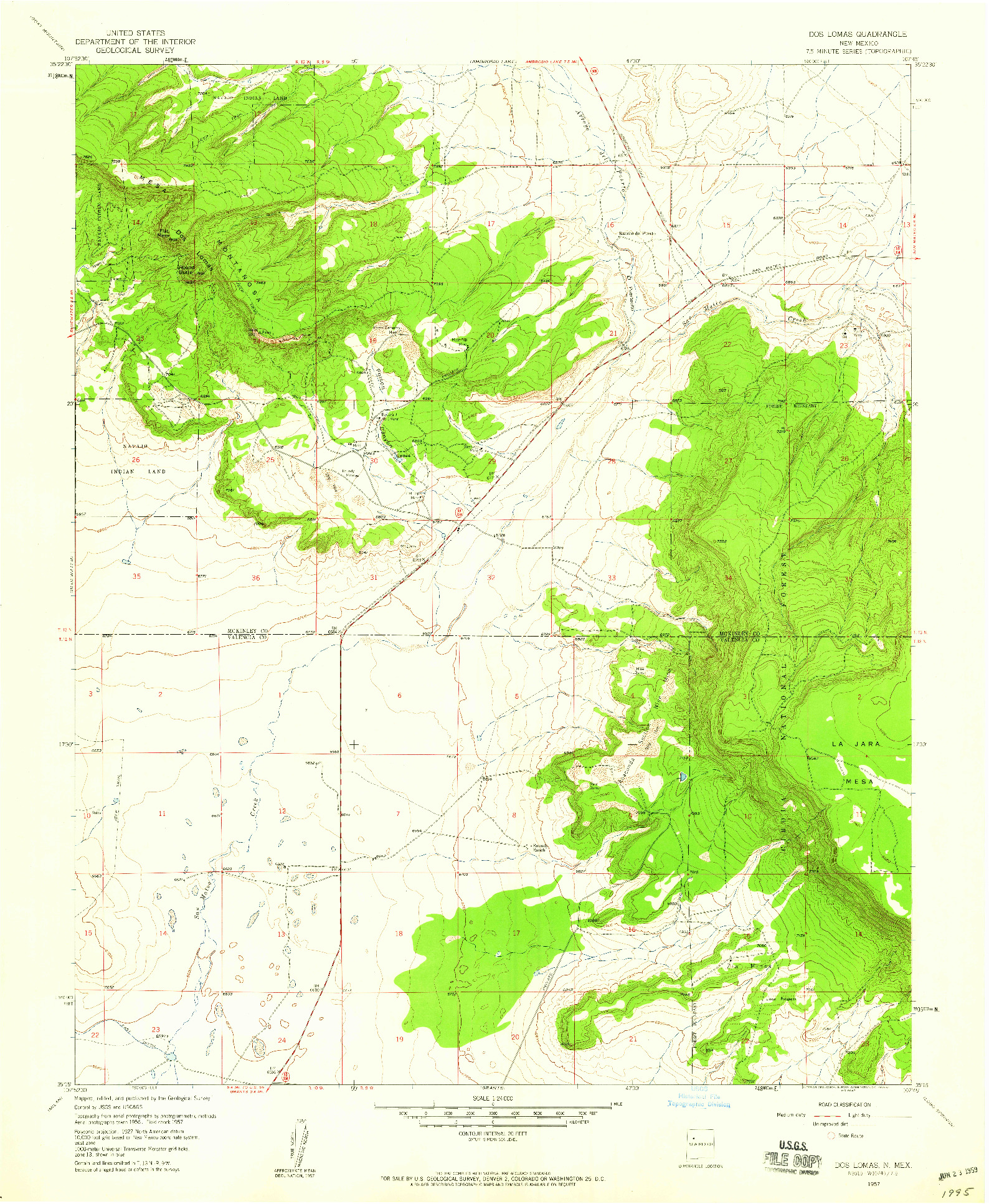 USGS 1:24000-SCALE QUADRANGLE FOR DOS LOMAS, NM 1957