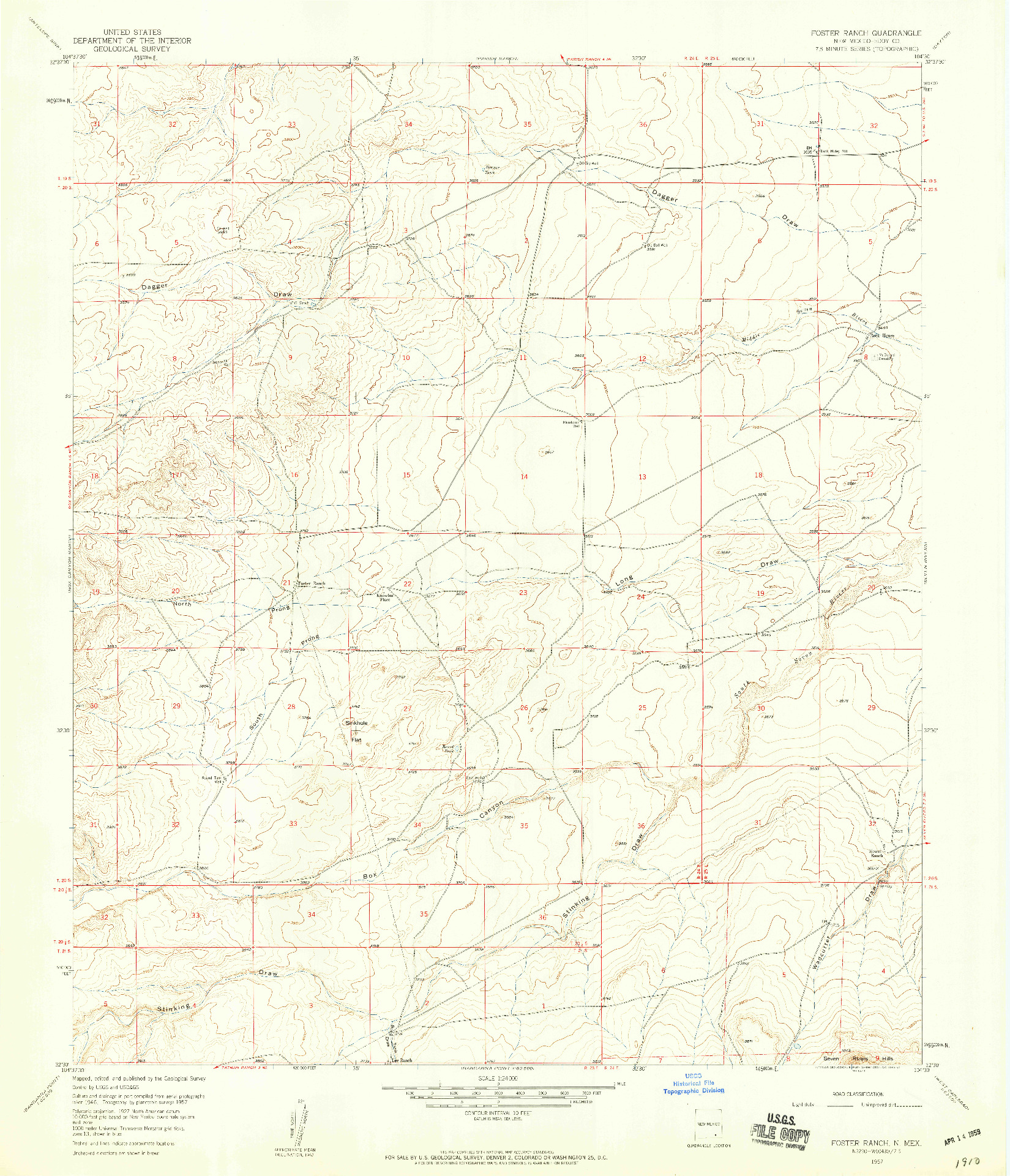 USGS 1:24000-SCALE QUADRANGLE FOR FOSTER RANCH, NM 1957