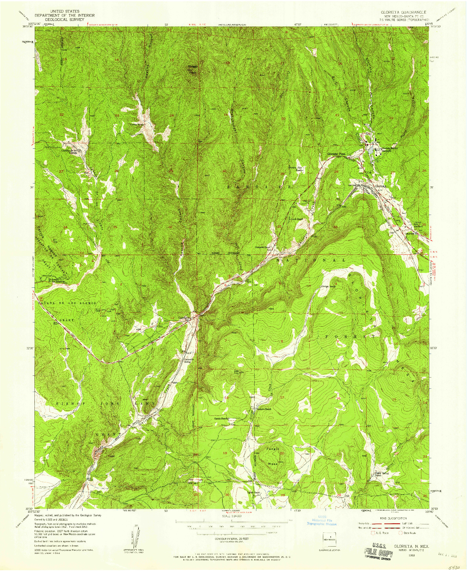 USGS 1:24000-SCALE QUADRANGLE FOR GLORIETA, NM 1953