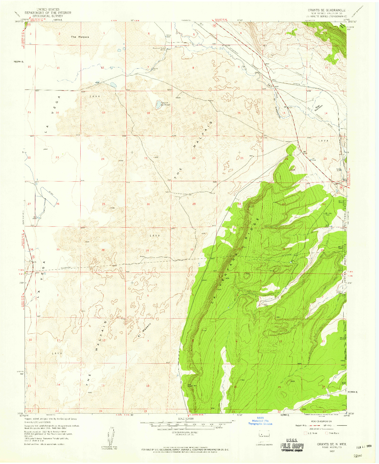 USGS 1:24000-SCALE QUADRANGLE FOR GRANTS SE, NM 1957