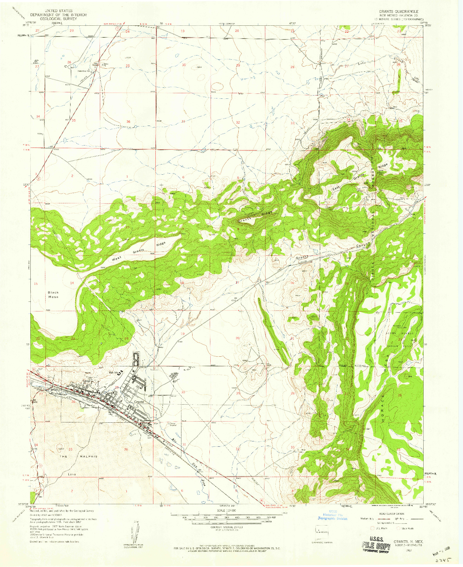 USGS 1:24000-SCALE QUADRANGLE FOR GRANTS, NM 1957