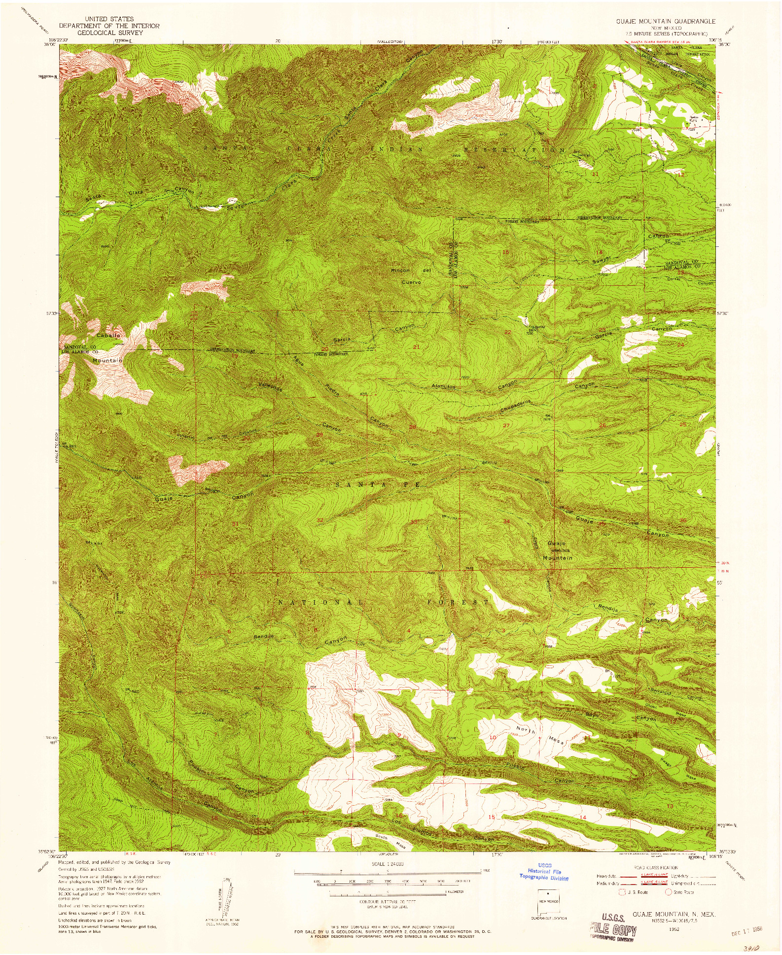 USGS 1:24000-SCALE QUADRANGLE FOR GUAJE MOUNTAIN, NM 1952