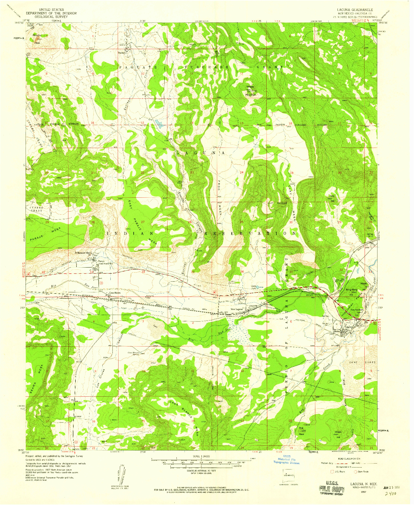 USGS 1:24000-SCALE QUADRANGLE FOR LAGUNA, NM 1957