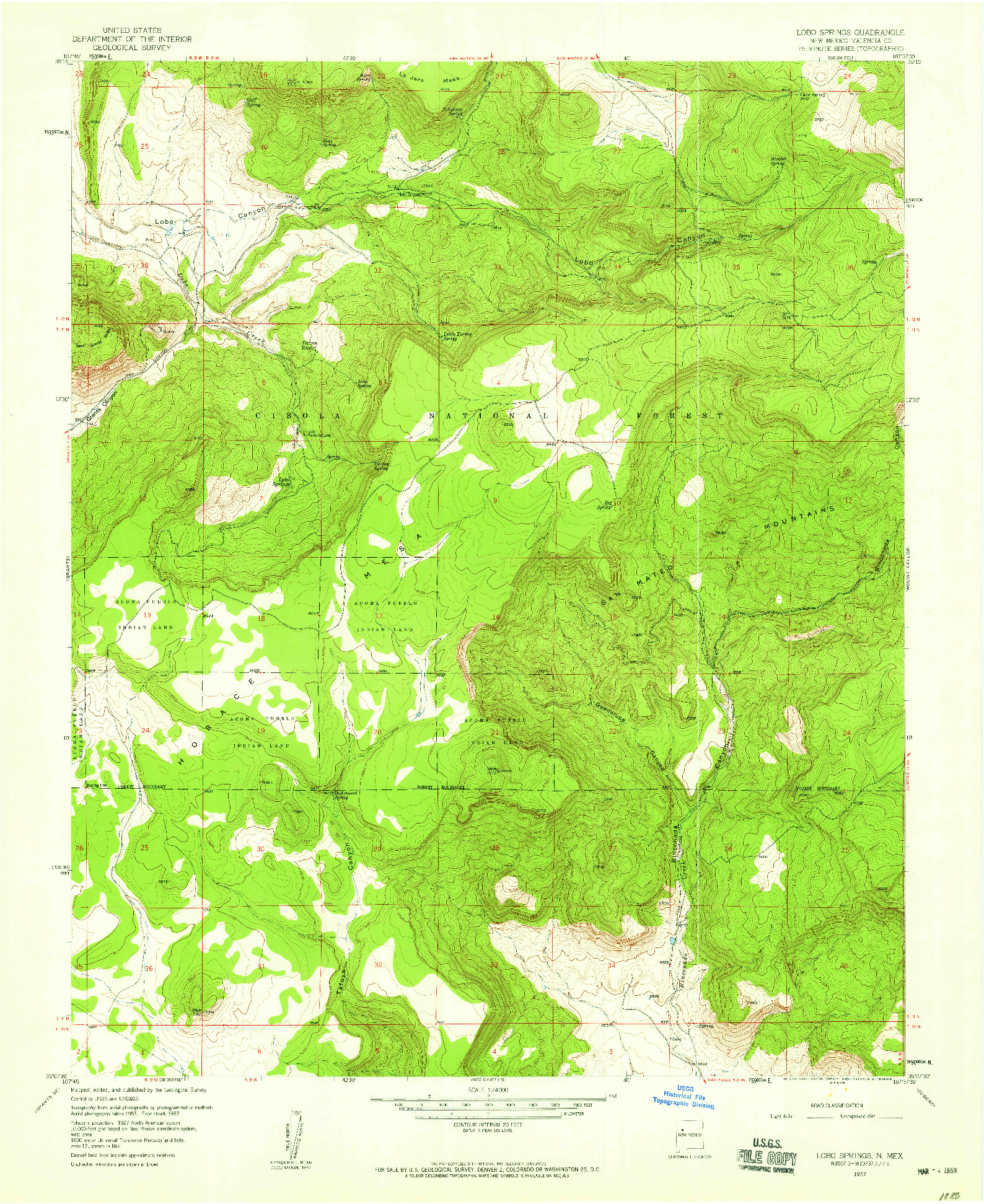 USGS 1:24000-SCALE QUADRANGLE FOR LOBO SPRINGS, NM 1957