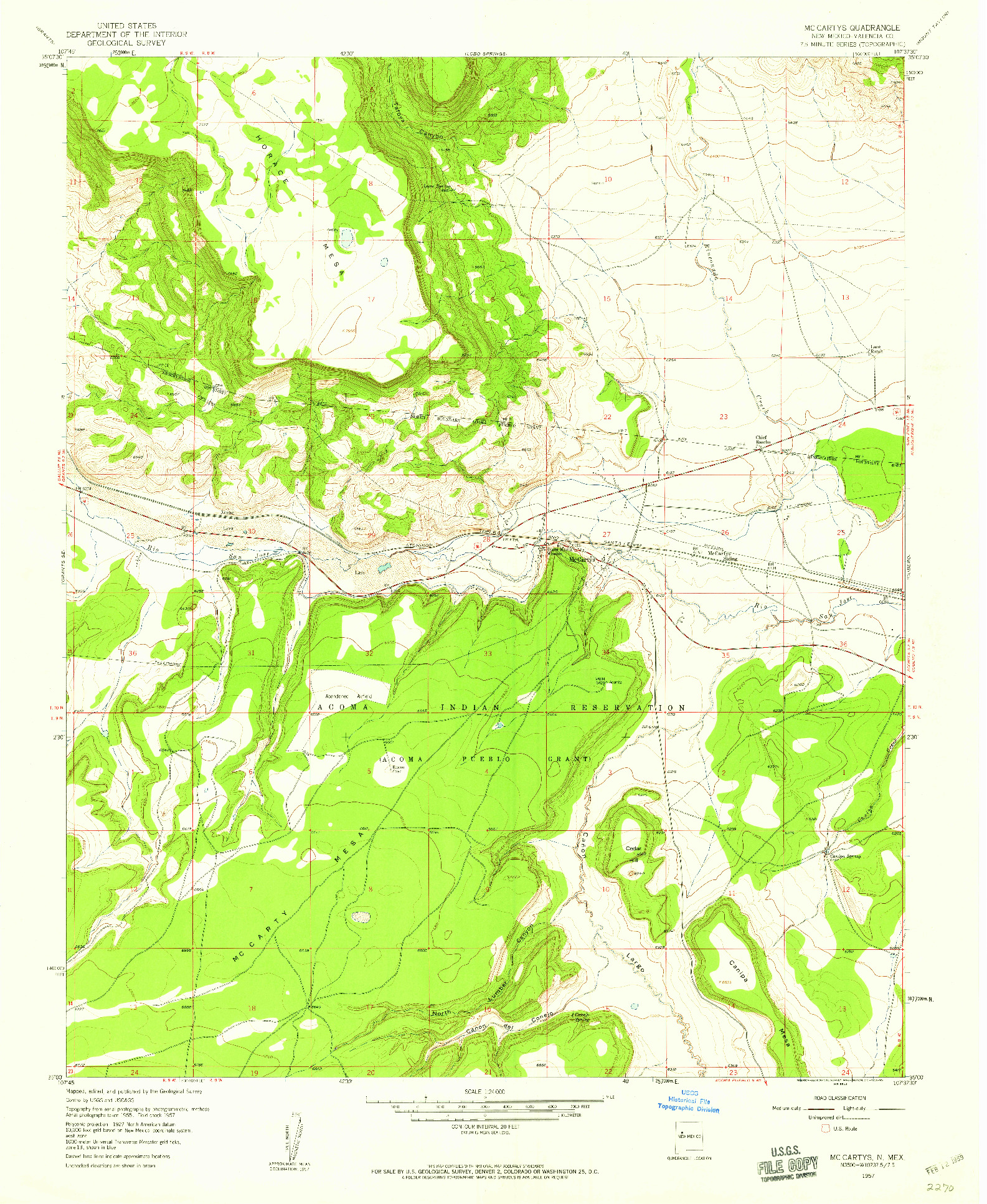 USGS 1:24000-SCALE QUADRANGLE FOR MC CARTYS, NM 1957