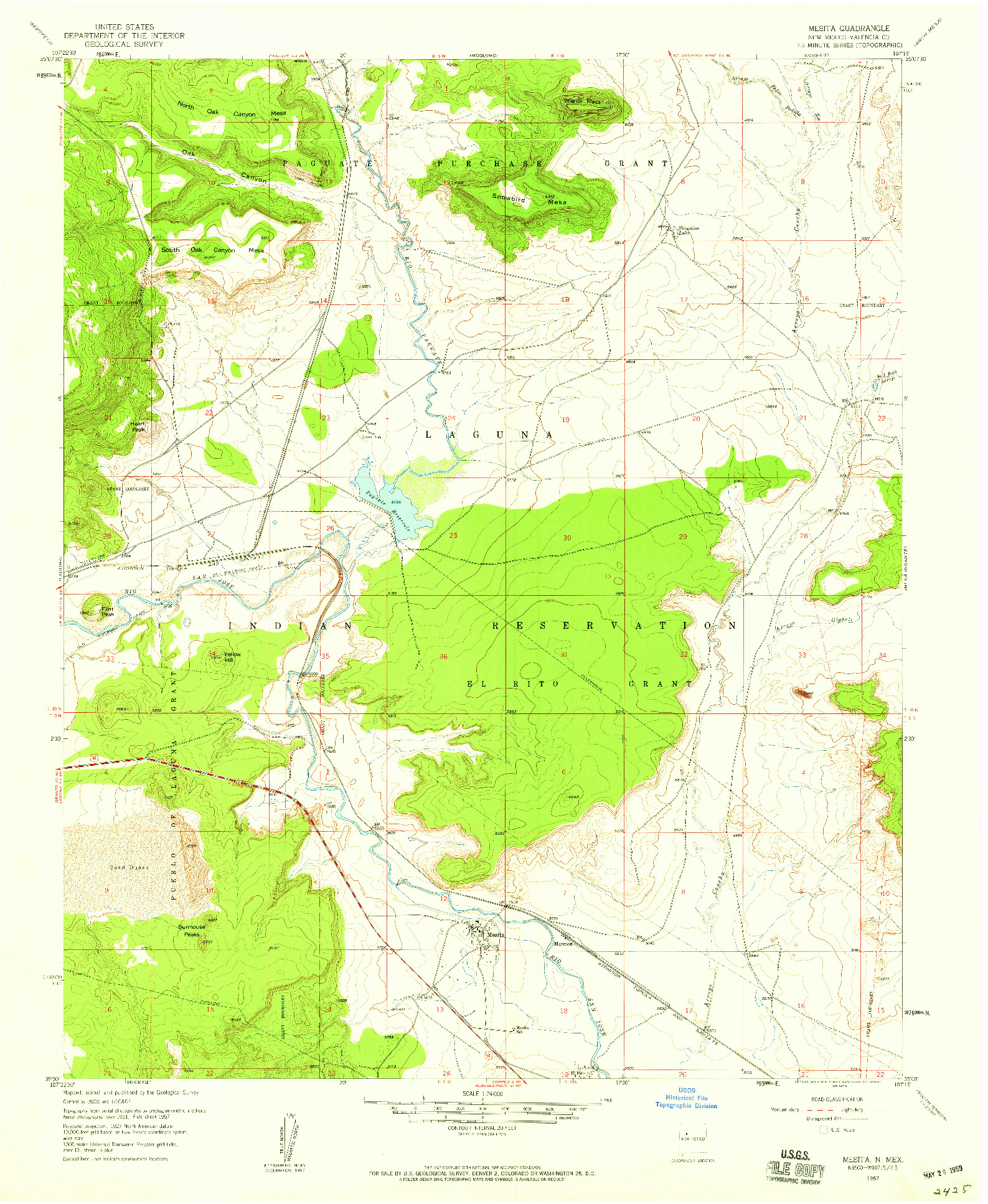 USGS 1:24000-SCALE QUADRANGLE FOR MESITA, NM 1957