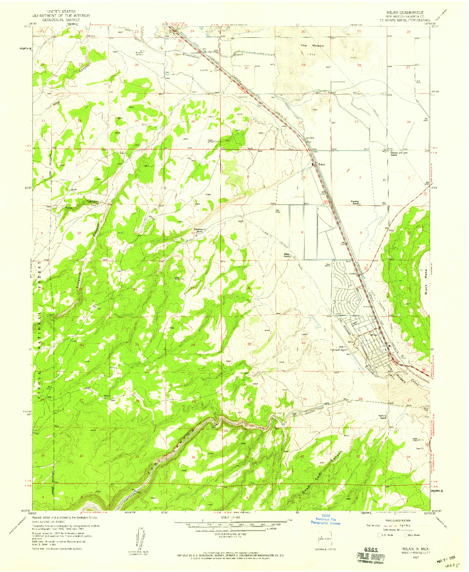 USGS 1:24000-SCALE QUADRANGLE FOR MILAN, NM 1957